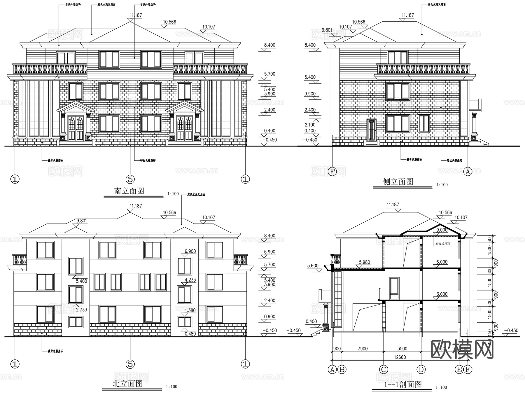 联排双拼乡村自建房农村别墅楼建筑CAD施工图集 34套cad施工图