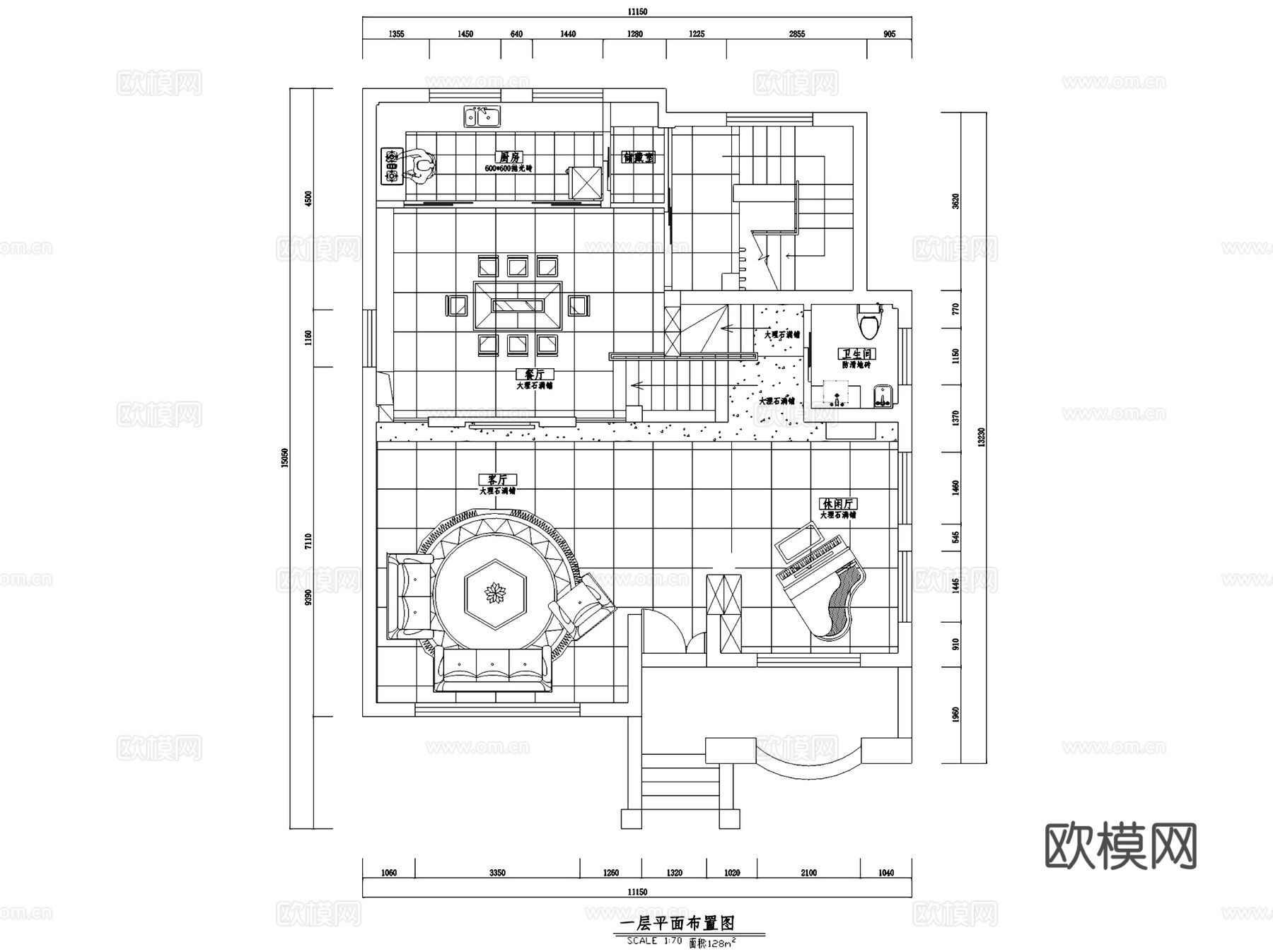 小汤山现代三层别墅室内家装CAD施工图cad施工图