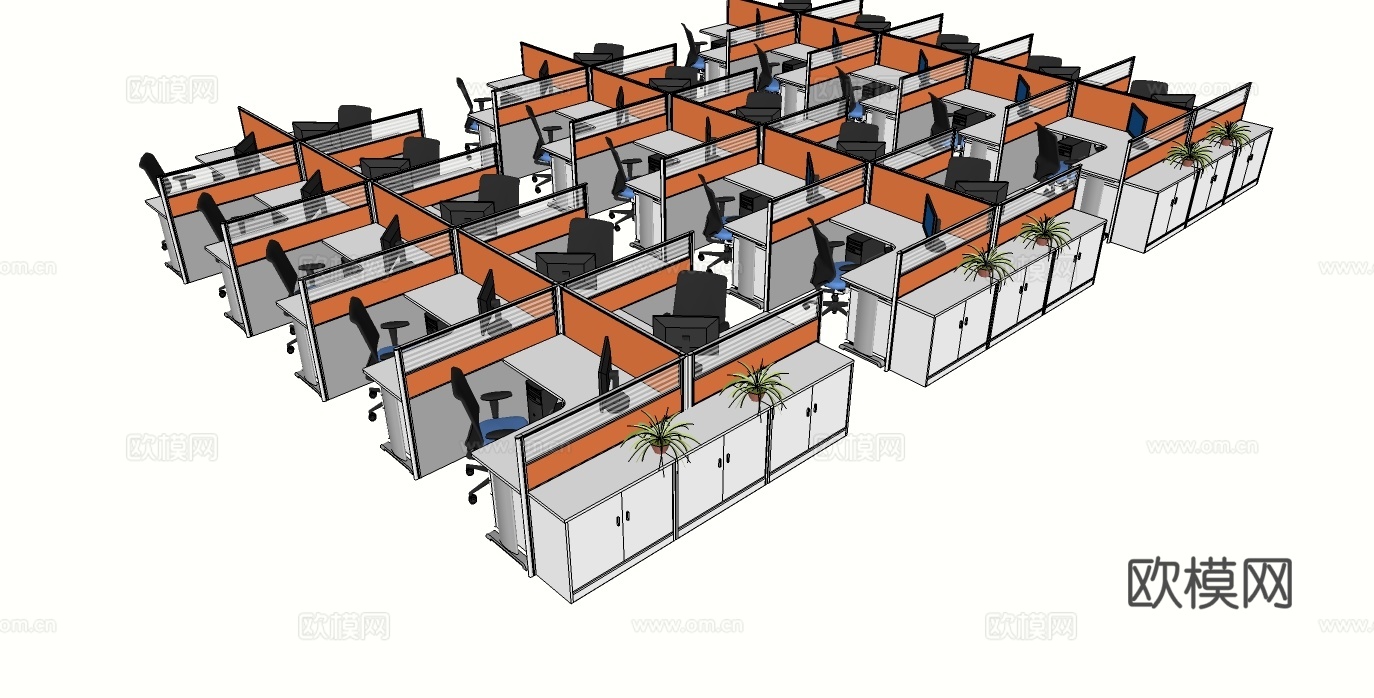 办公工位 办公班台 办公家具 工位 办公室 屏风工位su模型下载