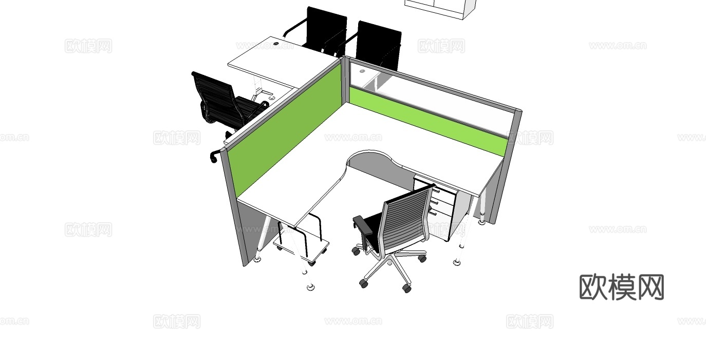 办公工位 办公班台 办公家具 工位 办公室 屏风工位su模型下载（渲染图1）