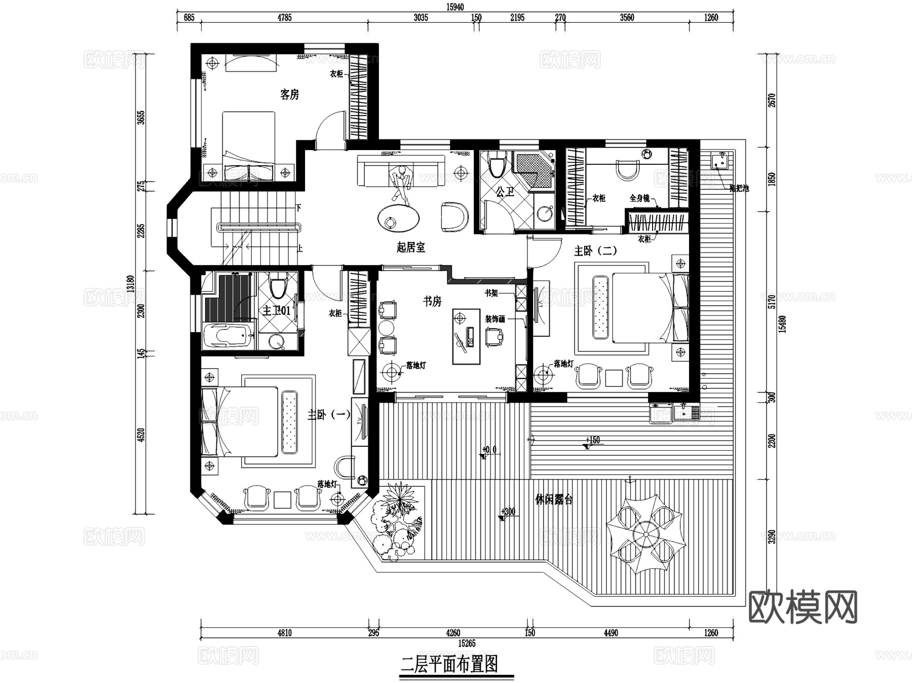 万科古松16栋四层别墅室内家装CAD施工图cad施工图