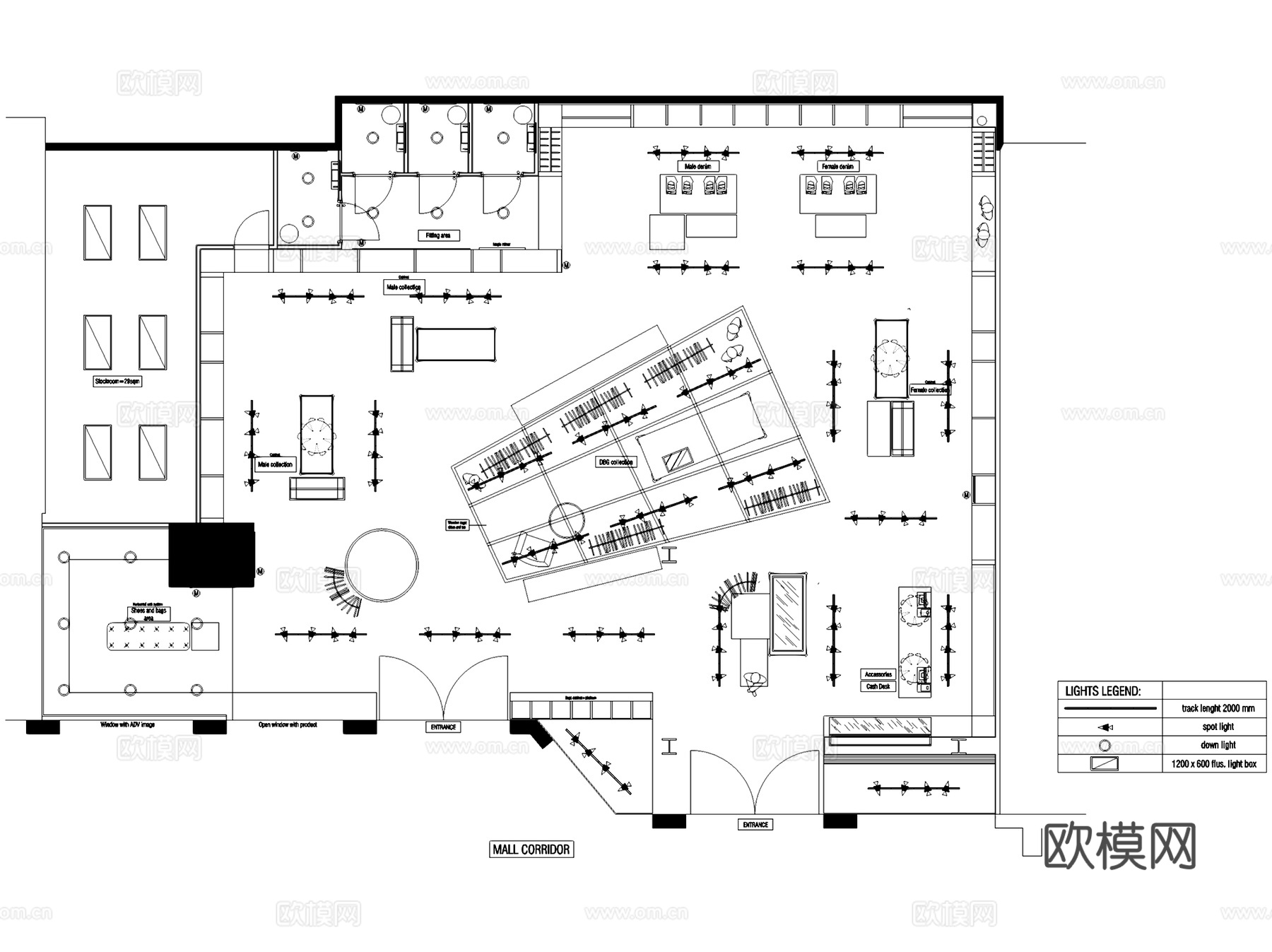 DIESEL意大利时尚品牌服装店室内工装CAD施工图cad施工图