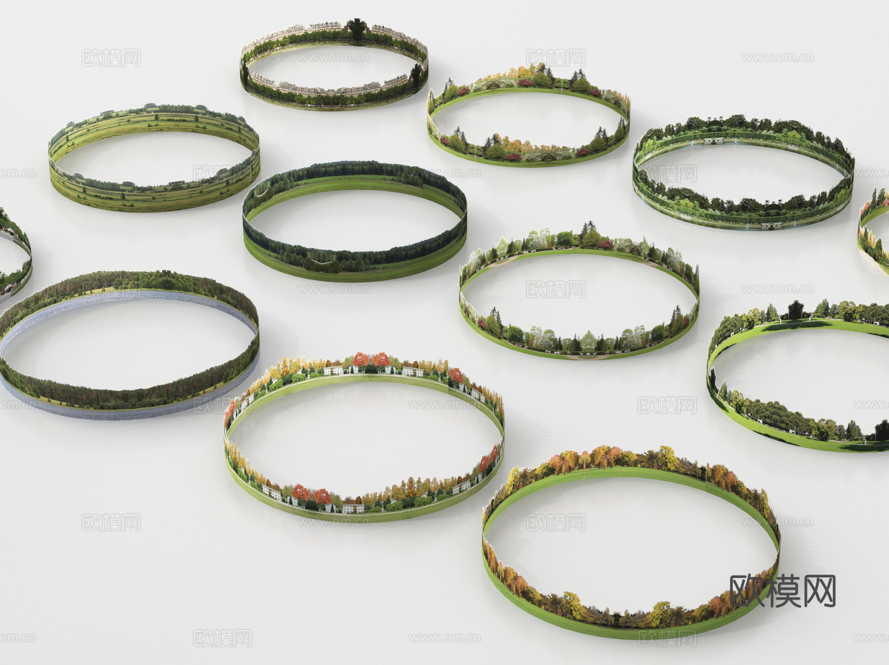 现代环绕背景 户外背景 城市植被环绕背景su模型