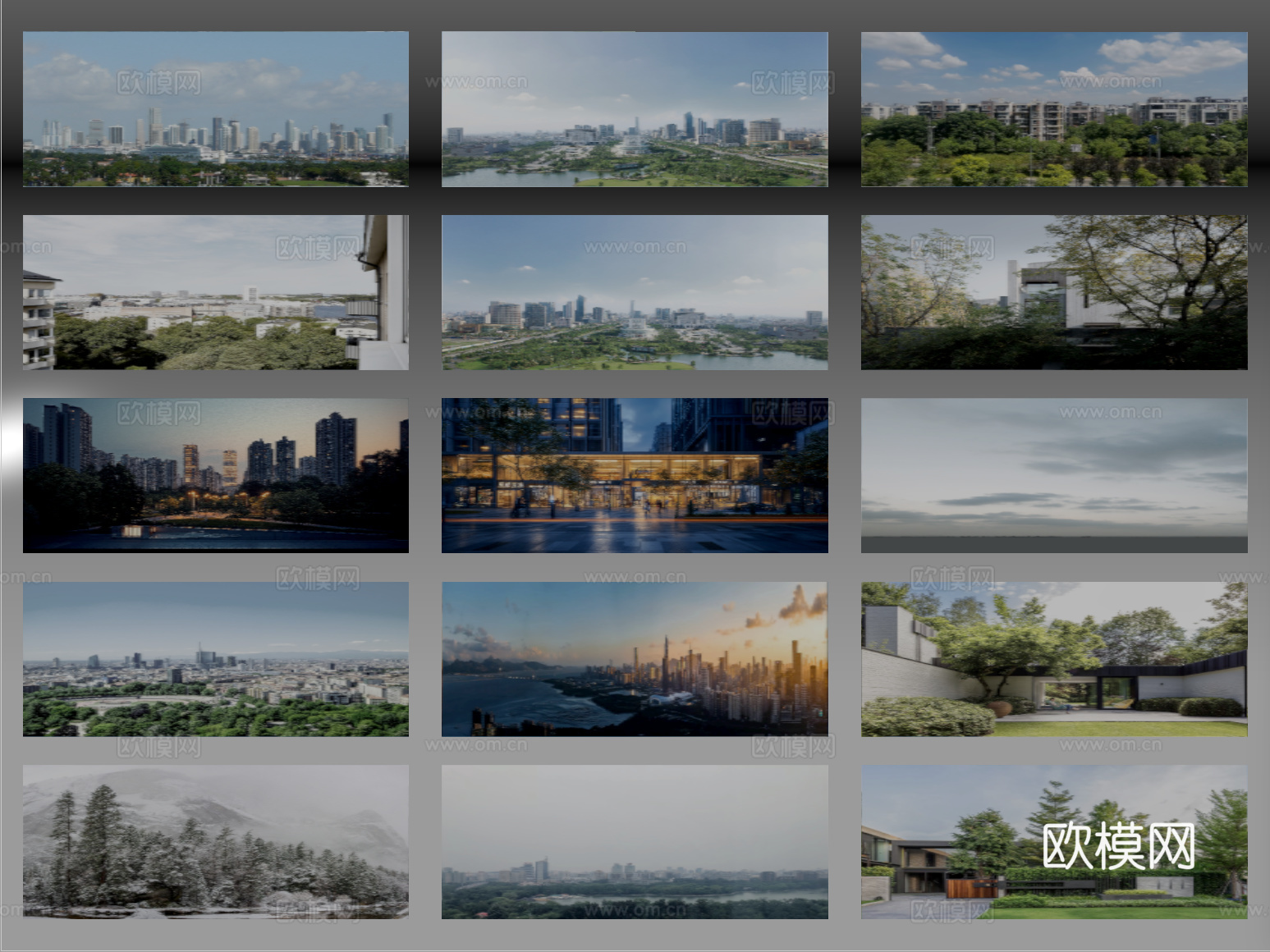 现代环绕背景 户外背景 城市植被环绕背景su模型