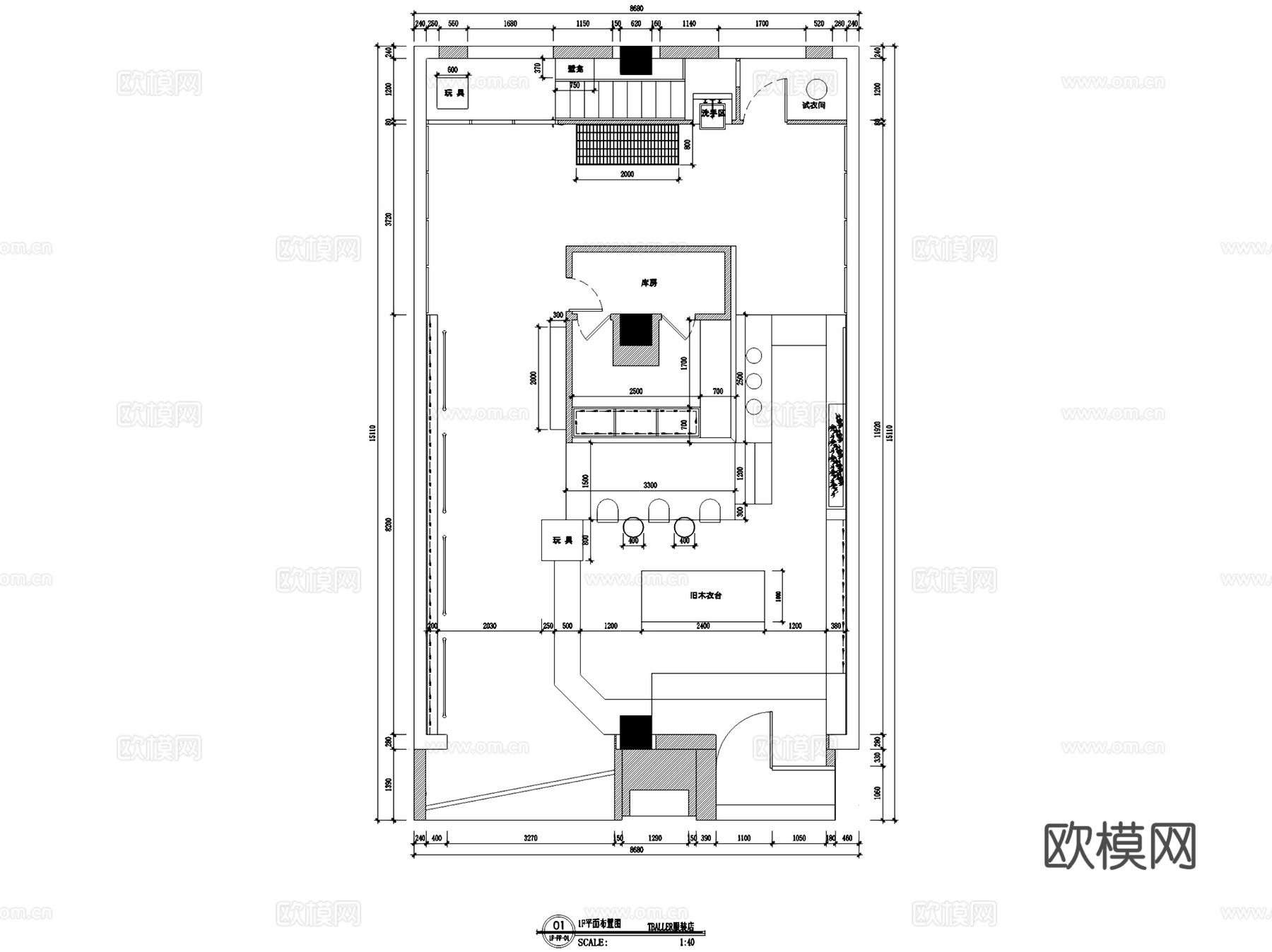 包头TBALLER潮牌服装店室内工装CAD施工图cad施工图cad施工图