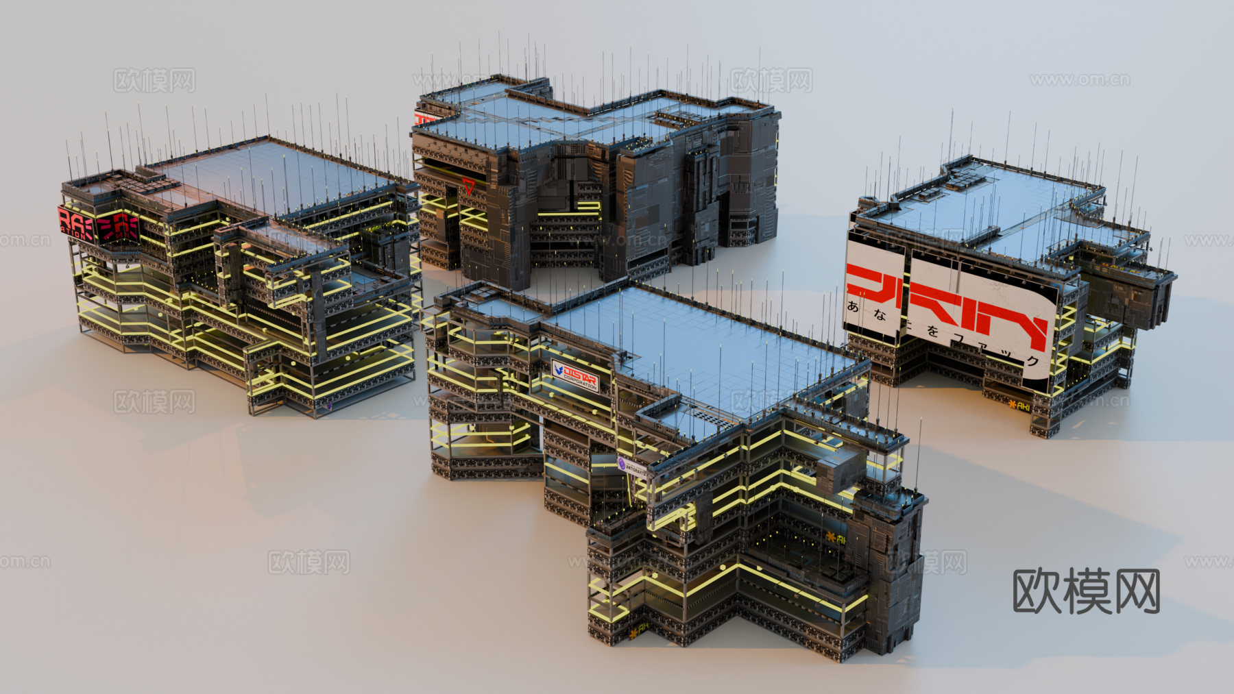 赛博朋克建筑 科幻建筑 商业街建筑 工业建筑 城市街道建筑su模型