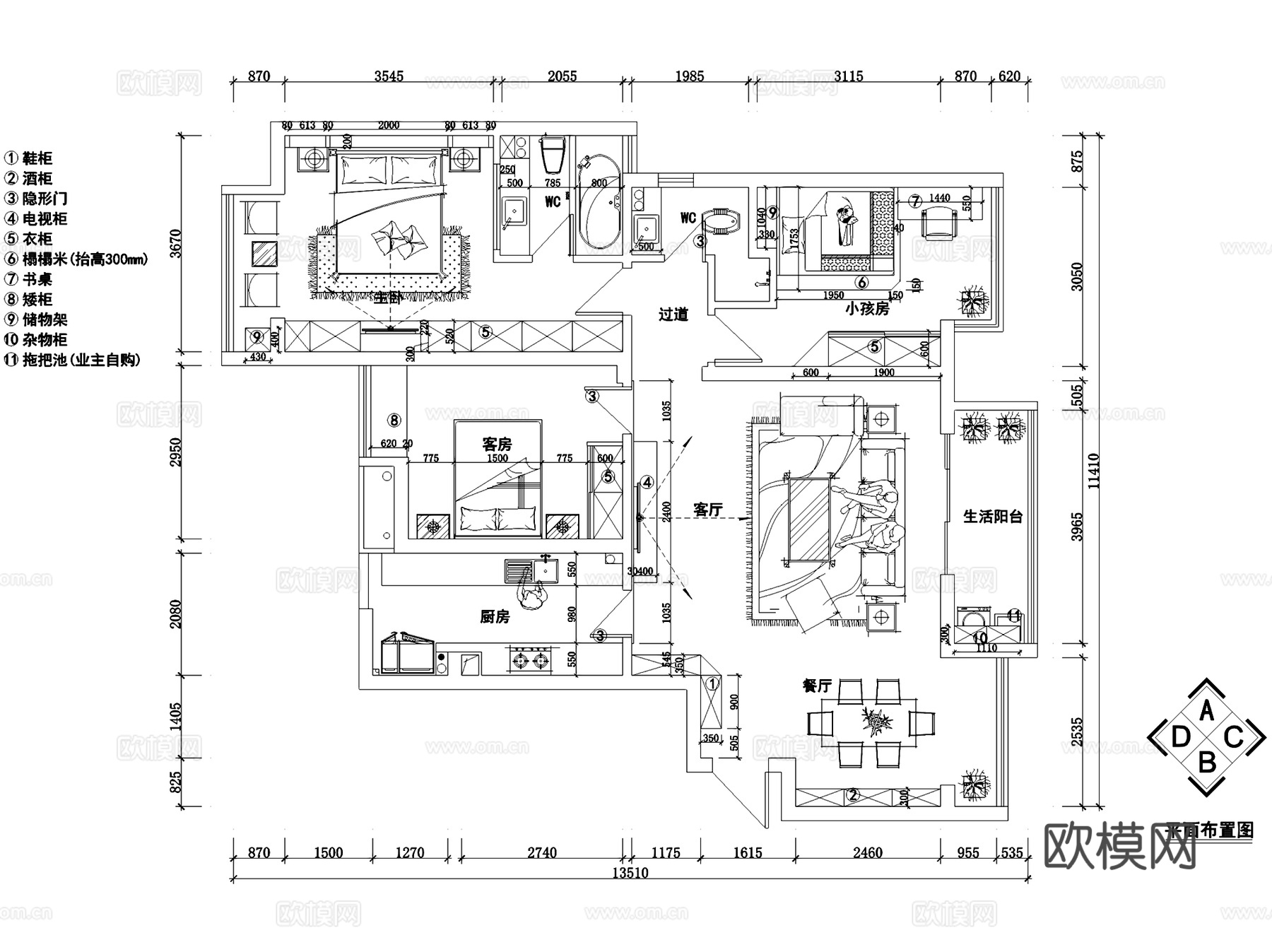 万博会4-1804平层室内家装CAD施工图cad施工图