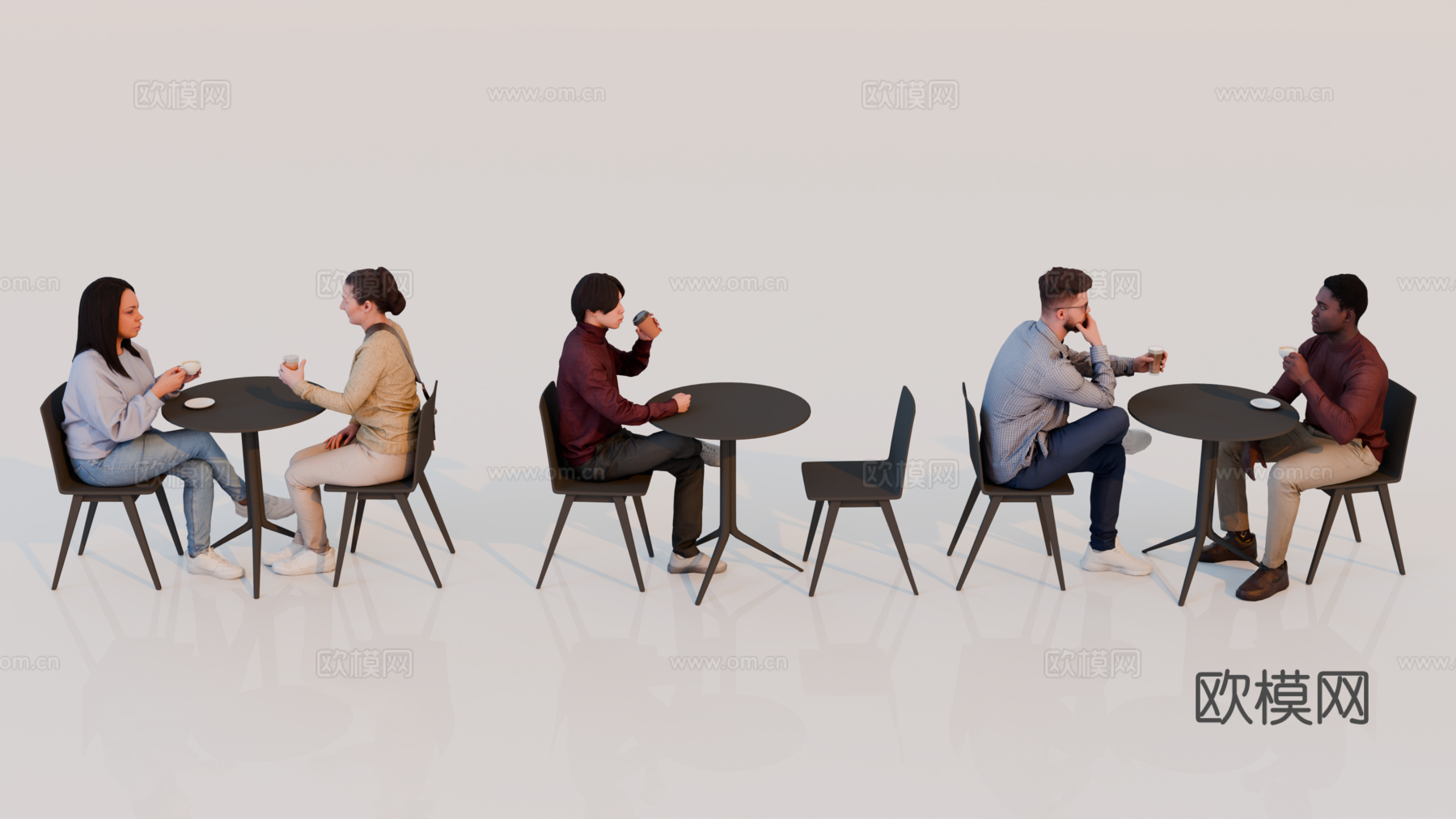 人物 多人 商务男女人物 人物组合 场景人物su模型