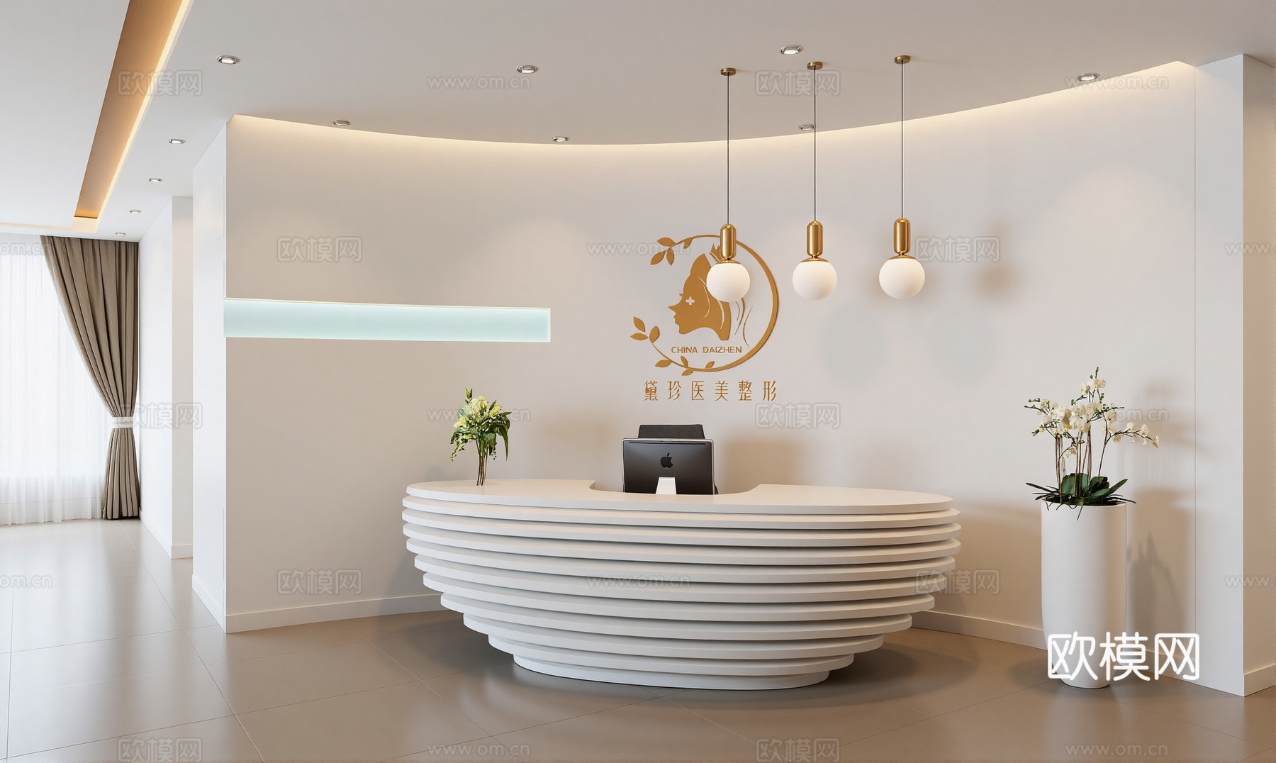 现代大堂前台 美容院前台su模型