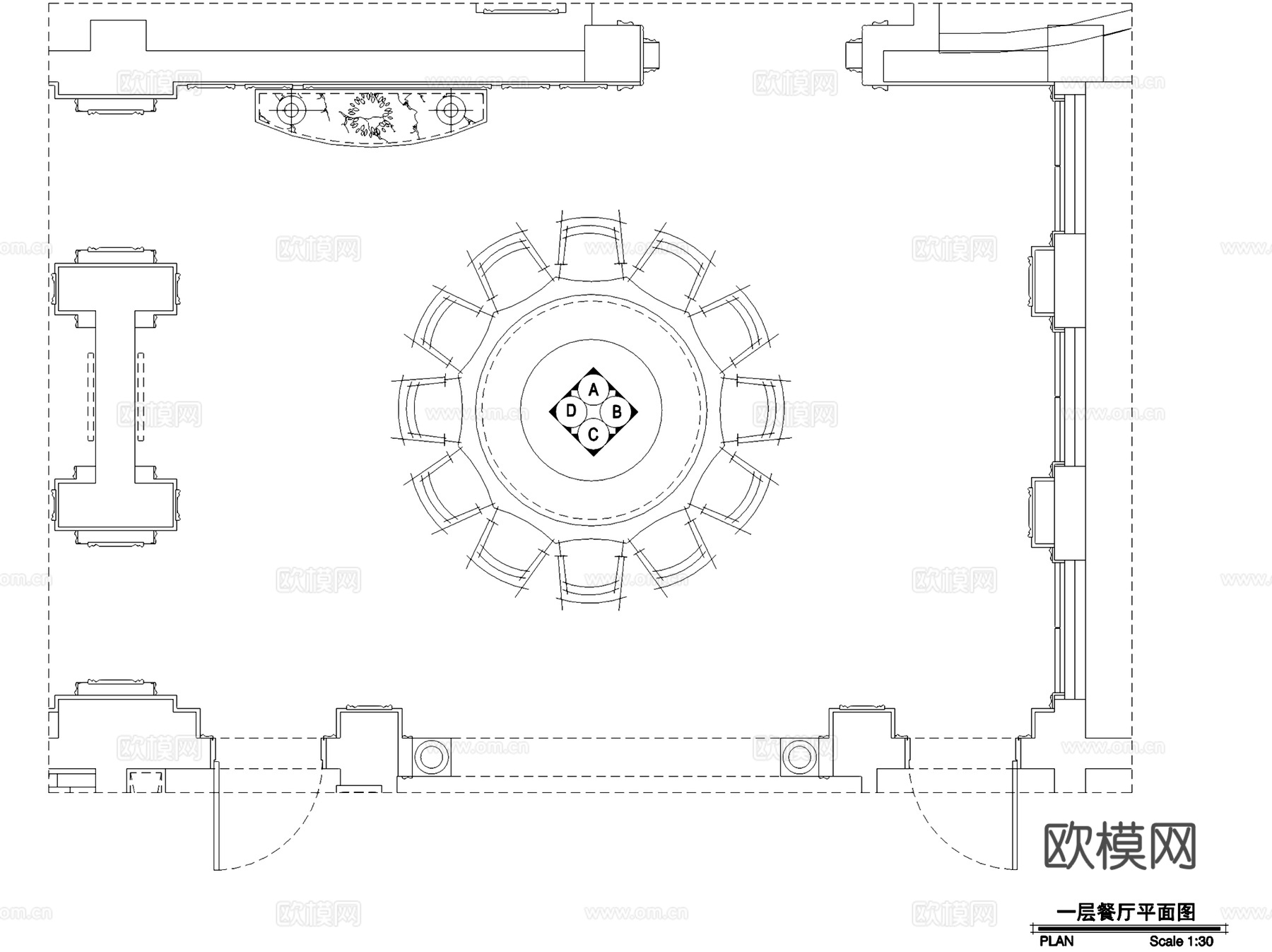 欧式餐厅钢琴房室内家装CAD施工图cad施工图