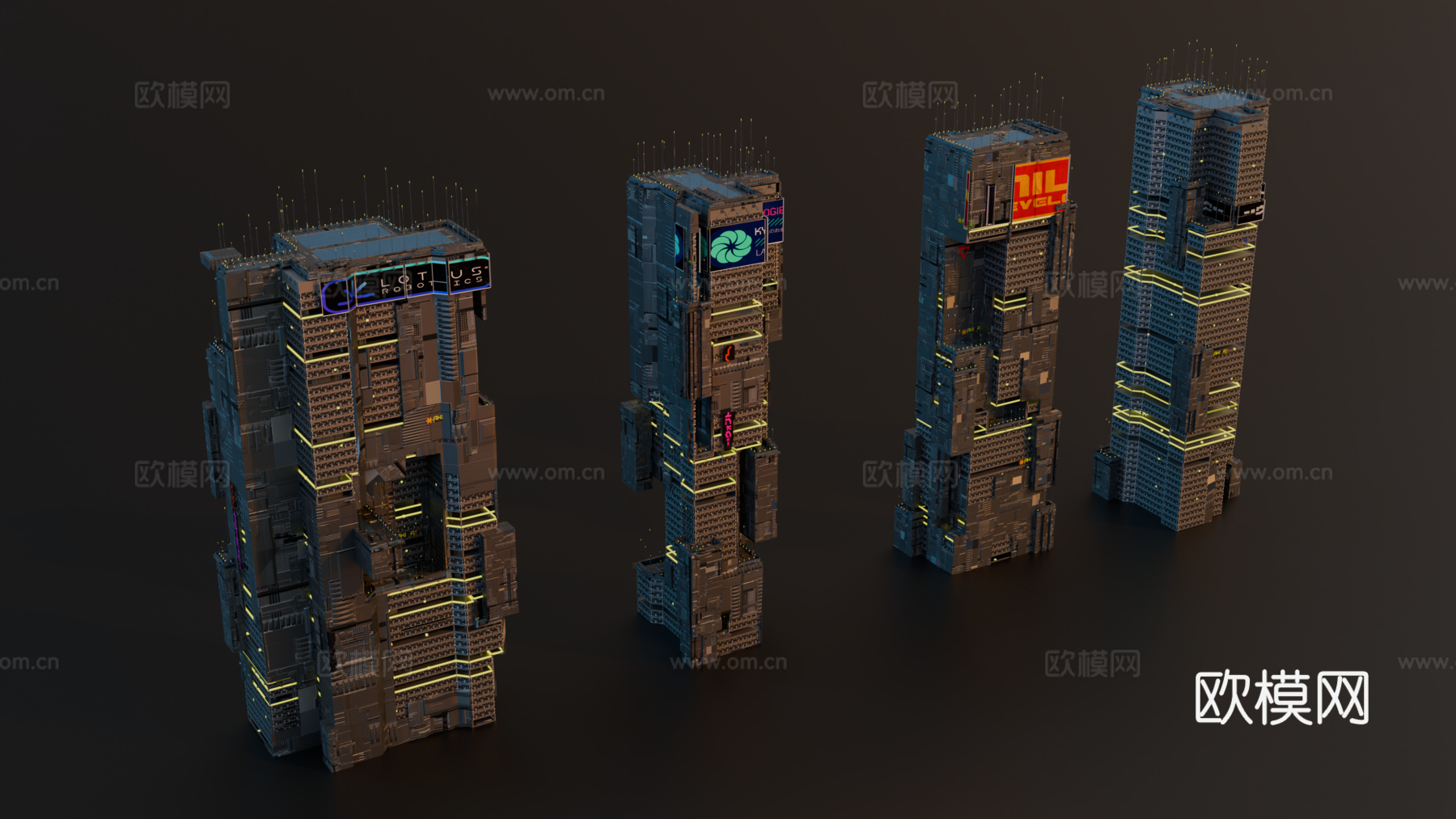 赛博朋克建筑 科幻建筑 商业街建筑 工业建筑 城市街道建筑su模型