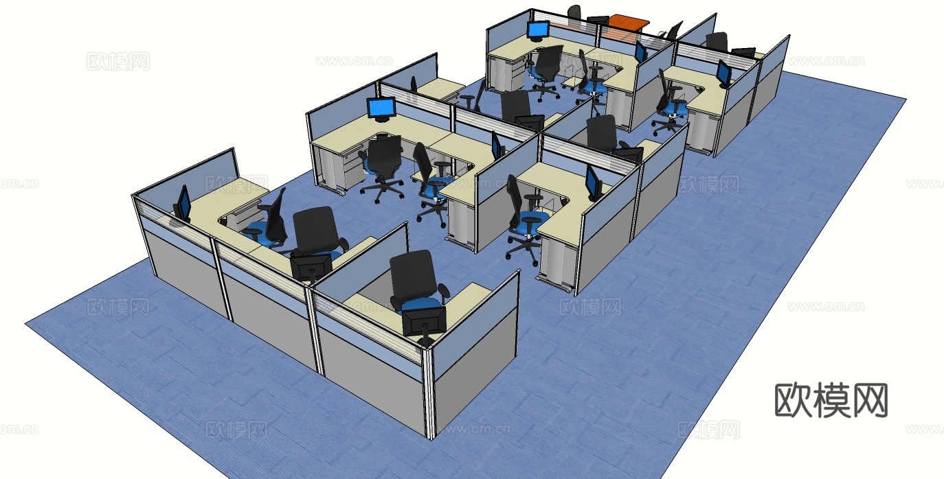 办公工位 办公班台 办公家具 工位 办公室 屏风工位su模型下载