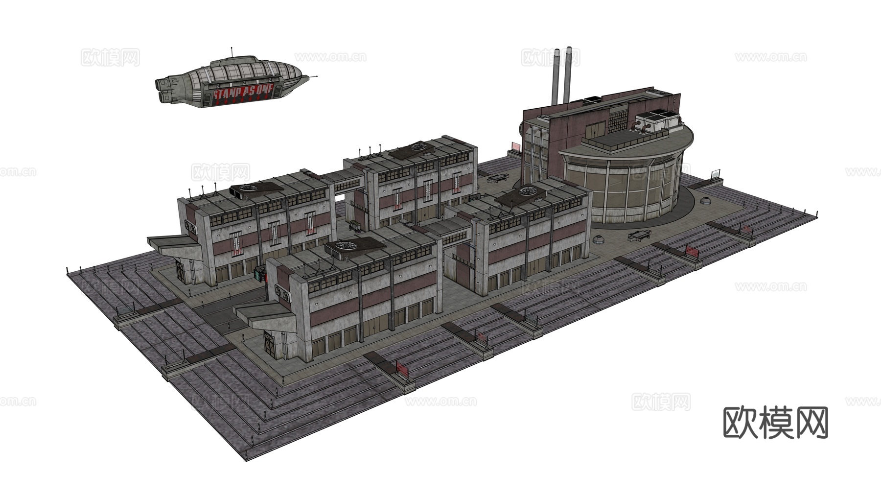 工业建筑 赛博朋克建筑 科幻建筑 城市建筑 工业城市建筑su模型