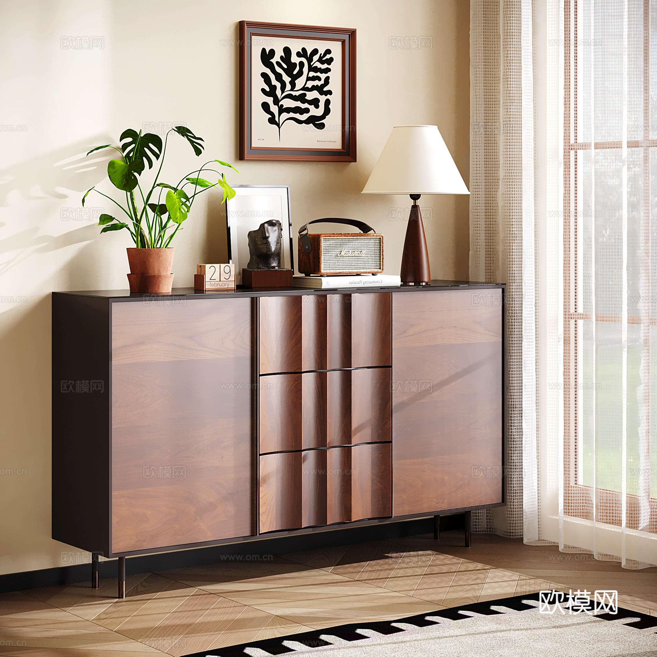 中古侘寂玄关柜 边柜 餐边柜 收纳储物柜 斗柜su模型