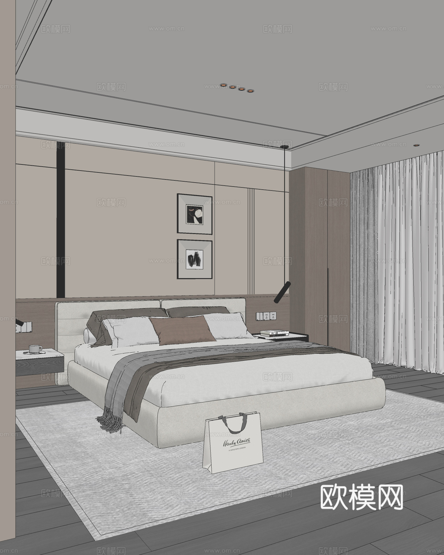 现代卧室 双人床 主卧 老人房su模型