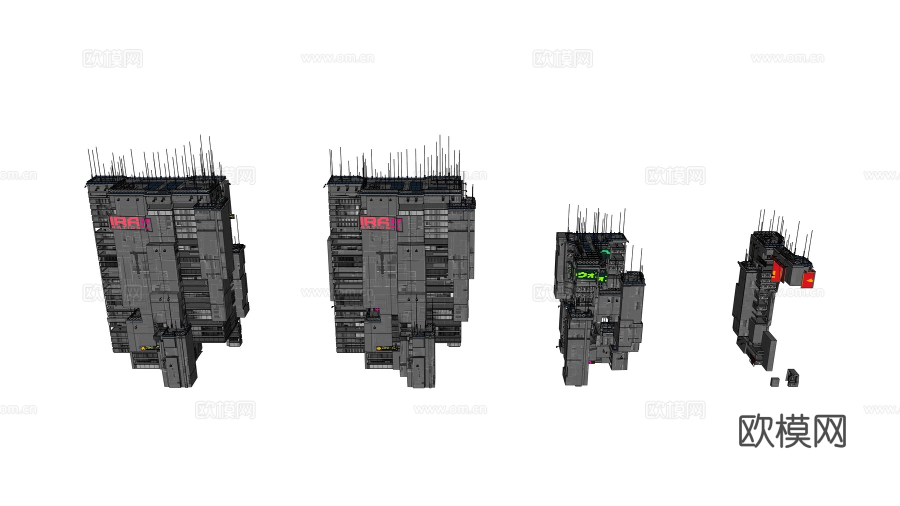 赛博朋克建筑 科幻建筑 商业街建筑 工业建筑 城市街道建筑su模型