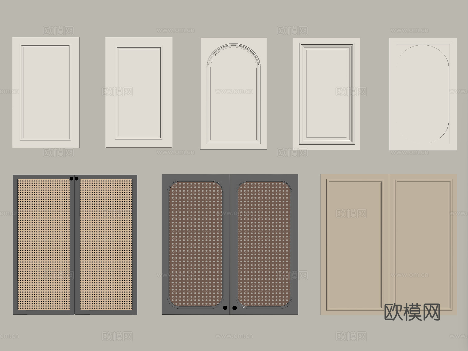 中古风柜门 门板 藤编门板su模型