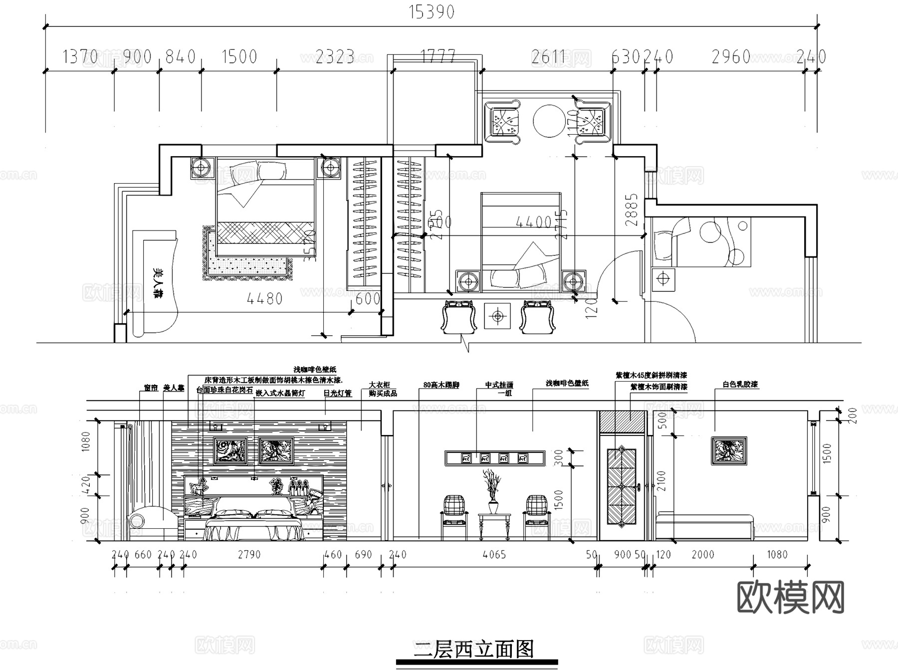 中式双层别墅室内家装CAD施工图cad施工图
