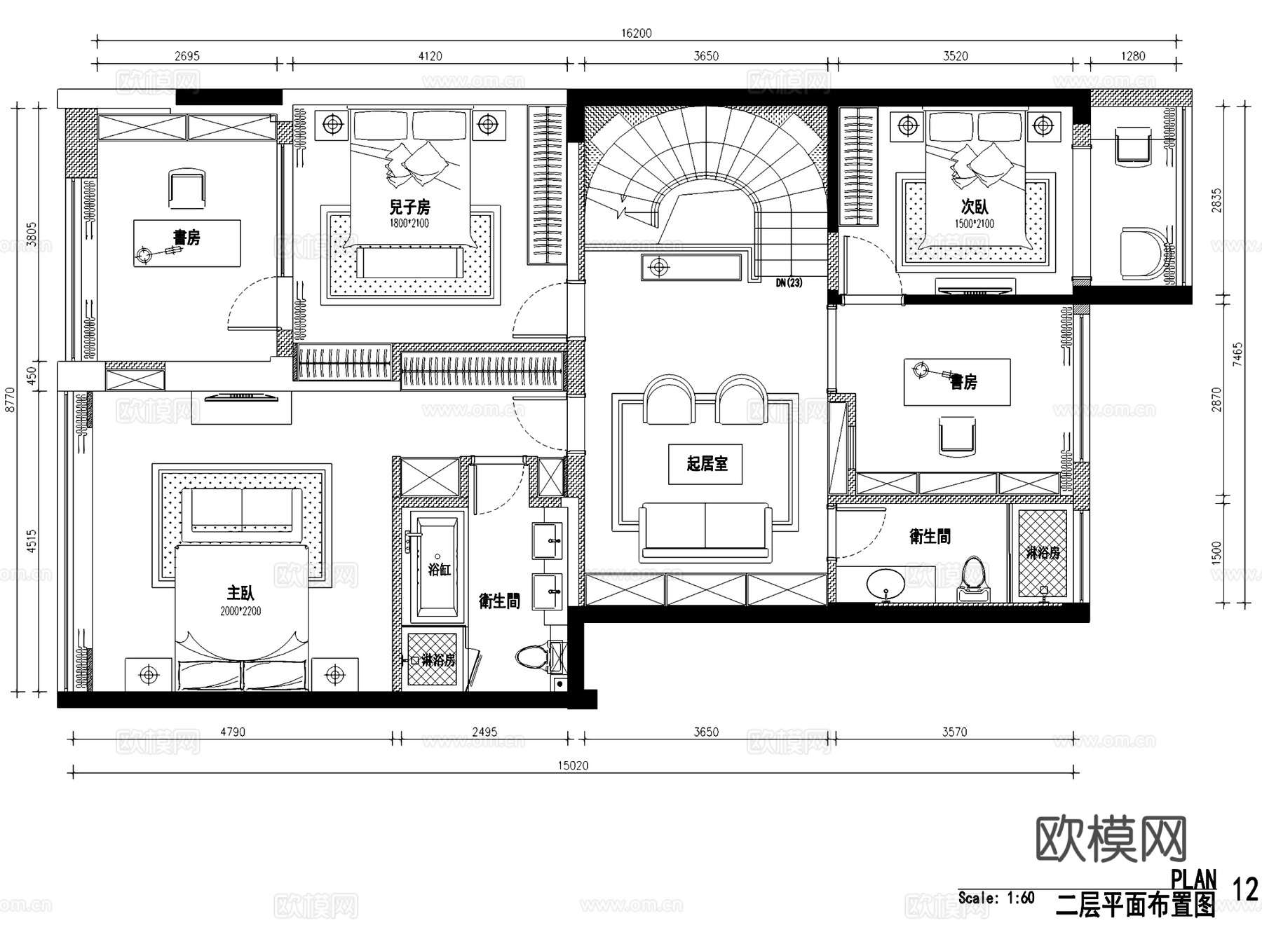 中廷森林公馆欧式二层别墅室内家装CAD施工图整套cad施工图