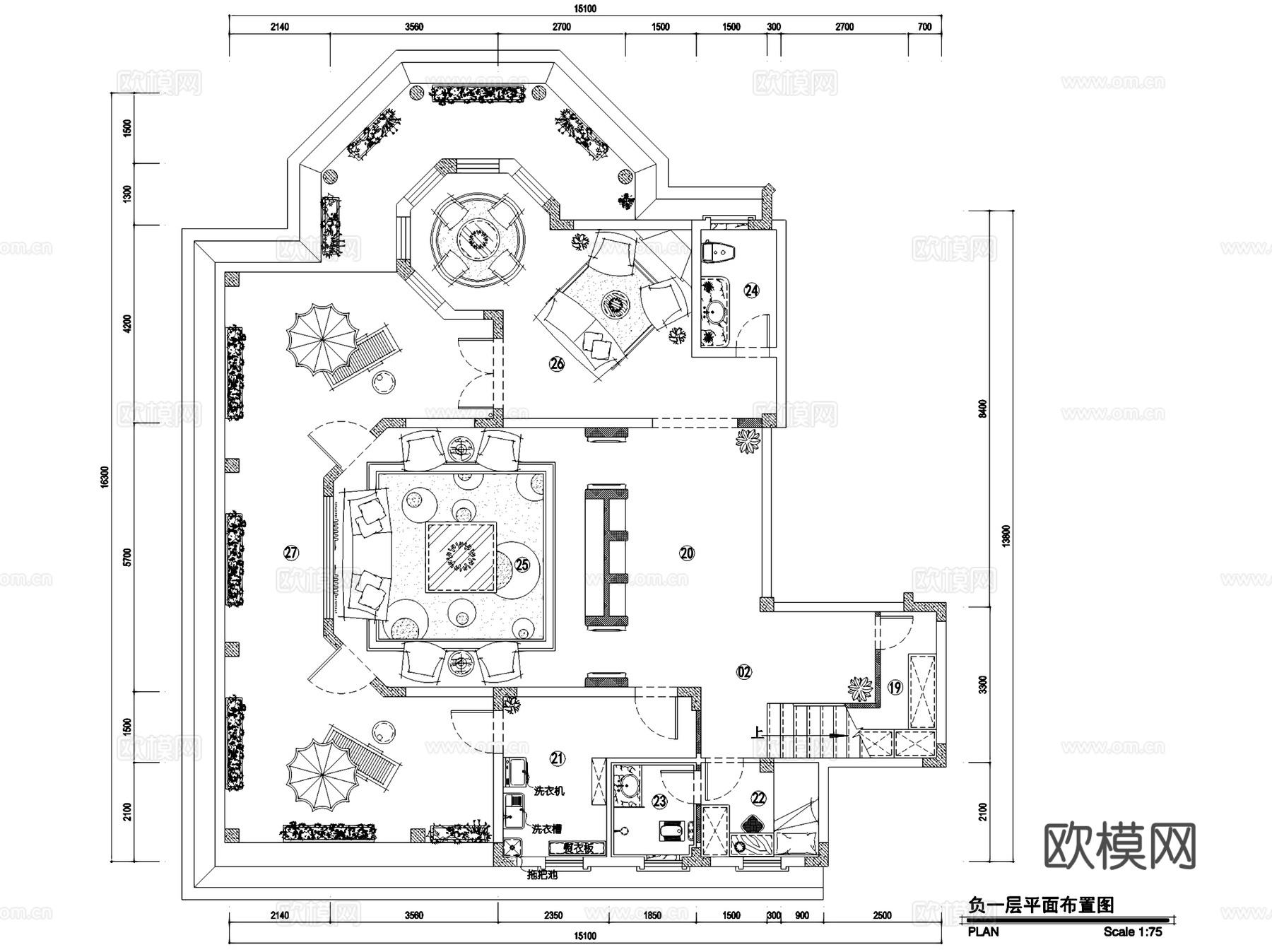 重庆保利高尔夫四期北70户型二层别墅室内家装CAD施工图整套cad施工图