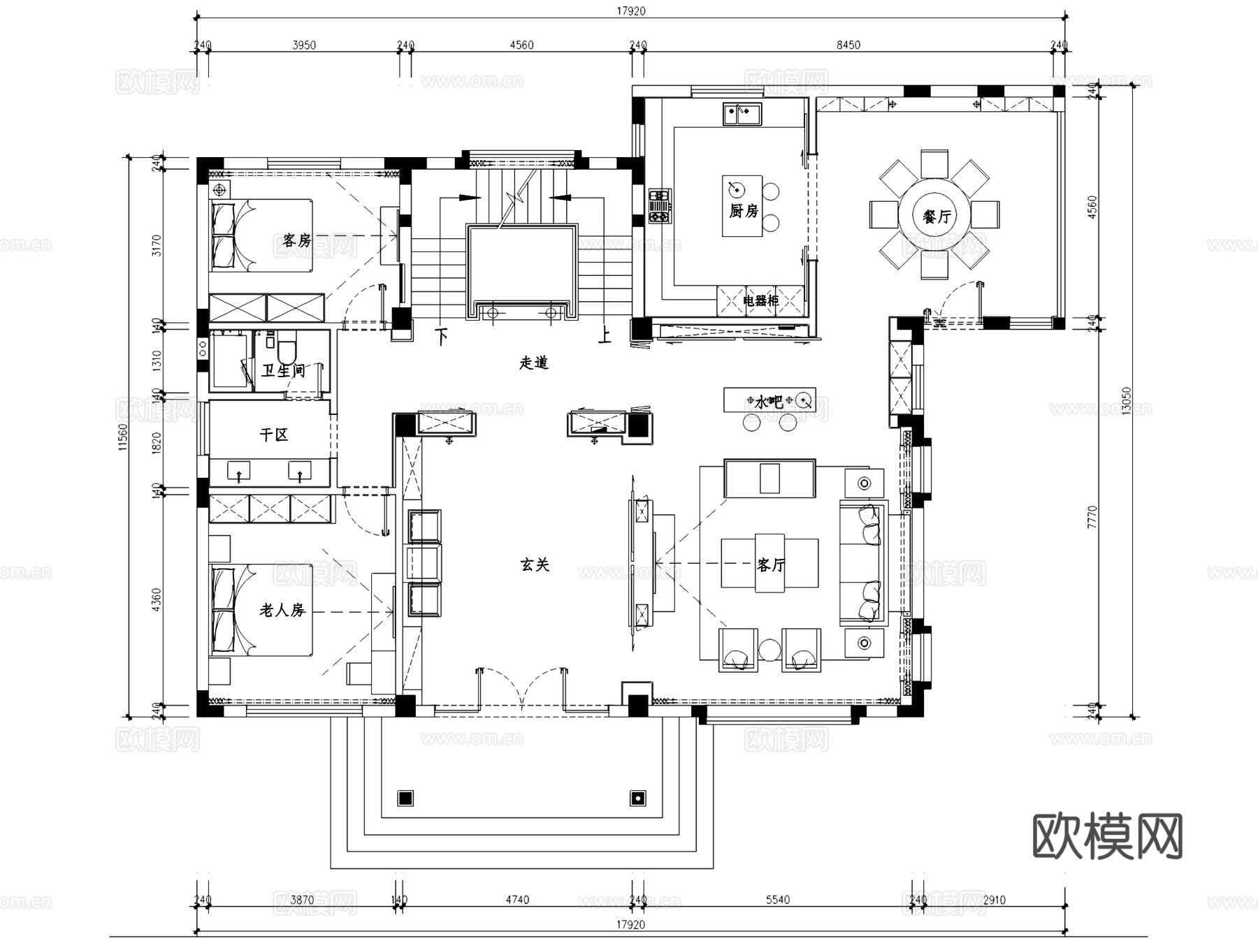 萧山党湾中式四层别墅室内家装CAD施工图cad施工图