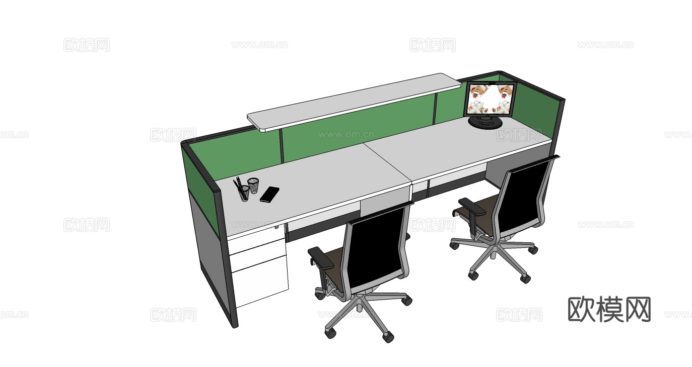 办公工位 办公班台 办公家具 工位 办公室 屏风工位su模型