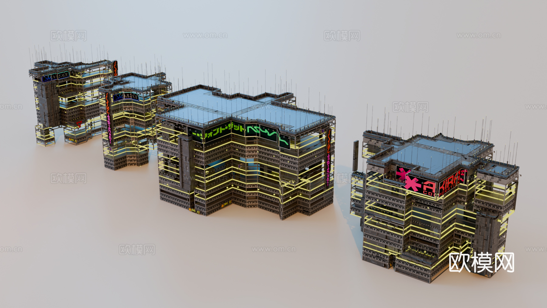 赛博朋克建筑 科幻建筑 商业街建筑 工业建筑 城市街道建筑su模型