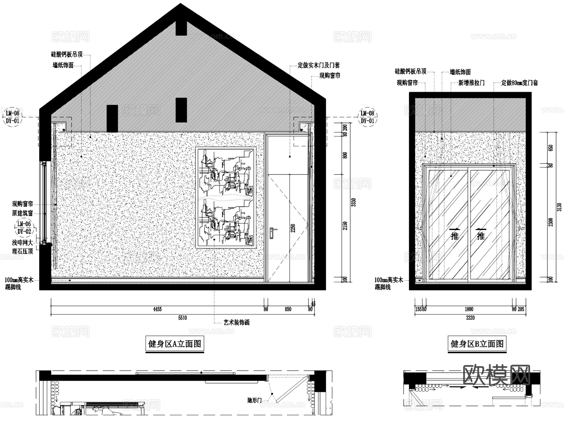 长乐中式私宅别墅顶层公区室内家装CAD施工图cad施工图