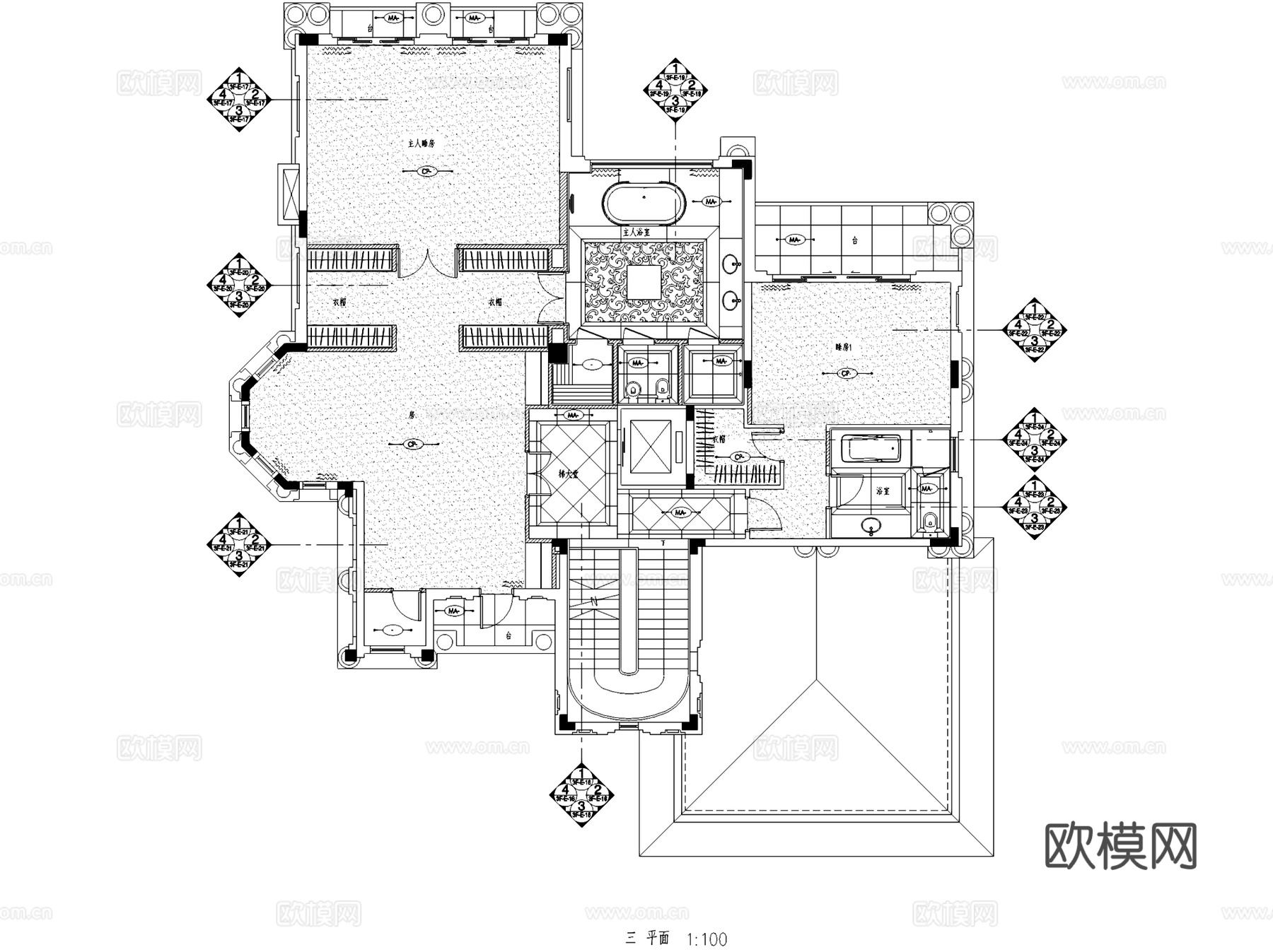 欧式三层别墅带地下室室内家装CAD施工图cad施工图