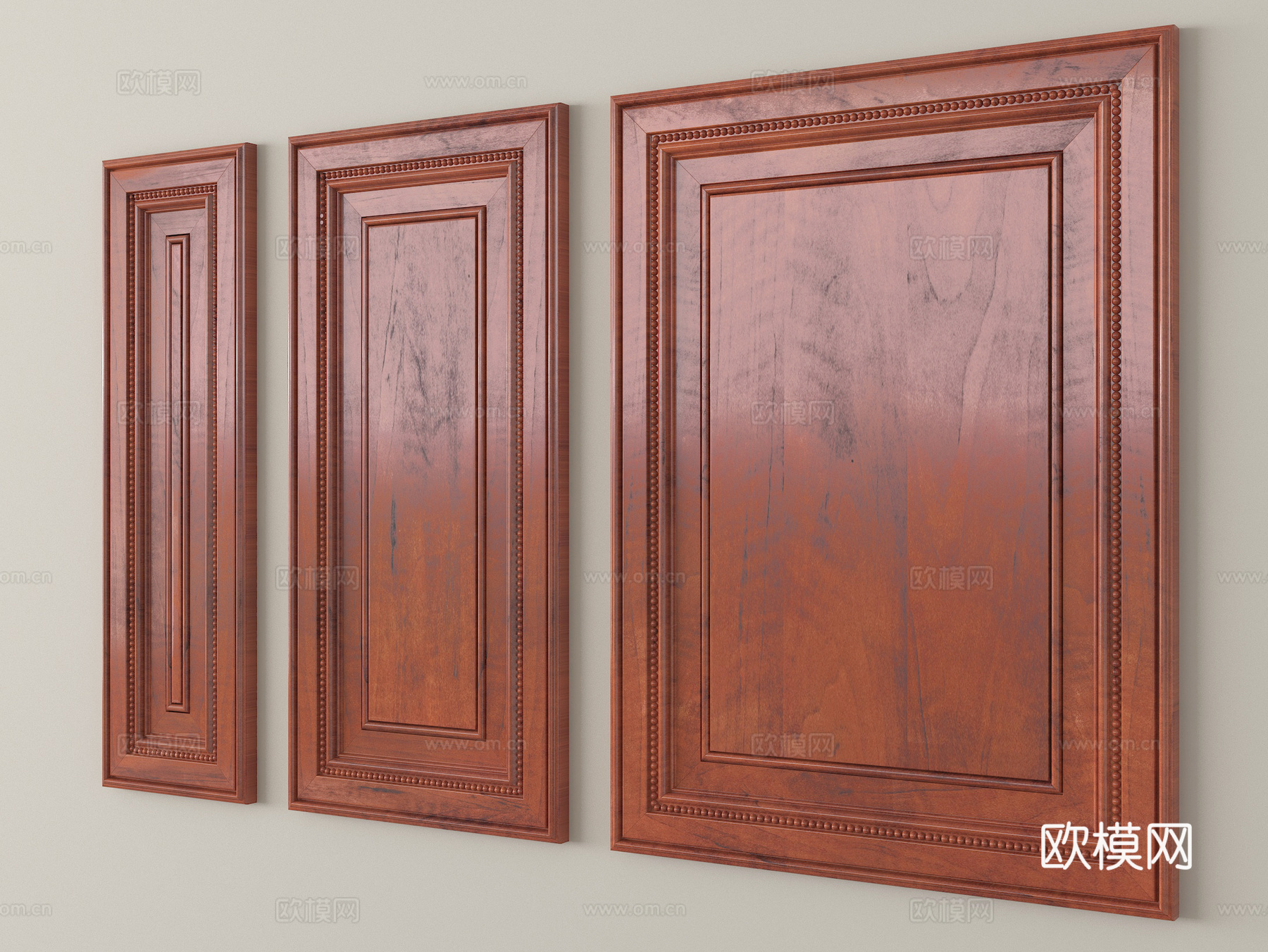 中式实木护墙板 墙饰板su模型