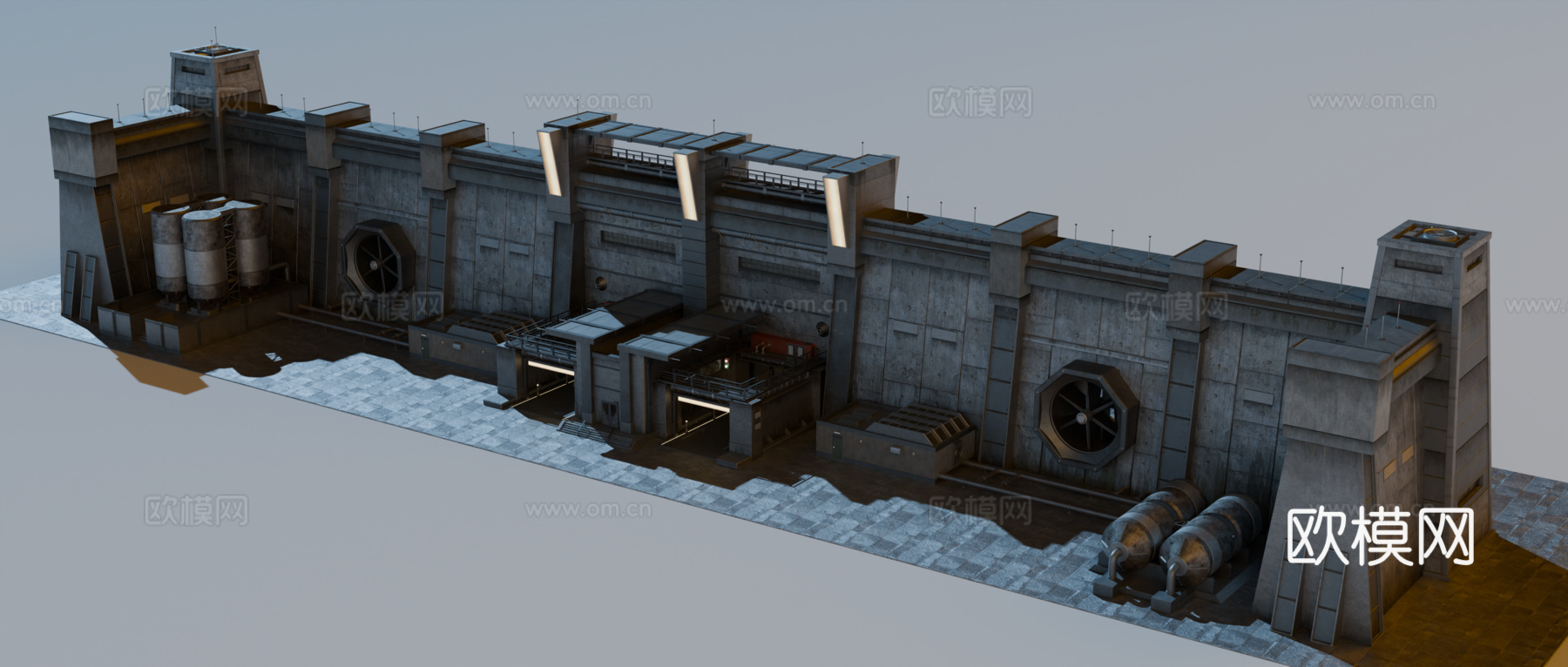 工业建筑 赛博朋克建筑 科幻建筑 围墙 工业城市建筑su模型