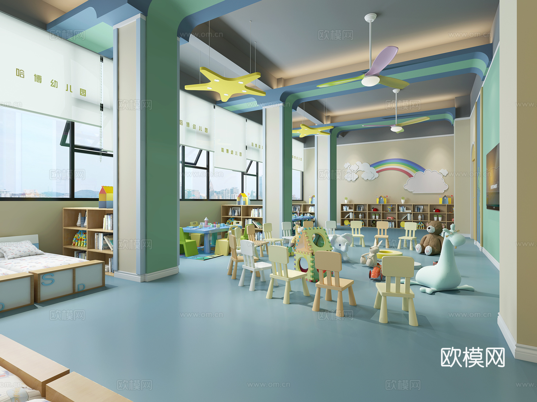 北欧现代北欧幼儿园教室 幼儿园过道 幼儿园走廊3d模型