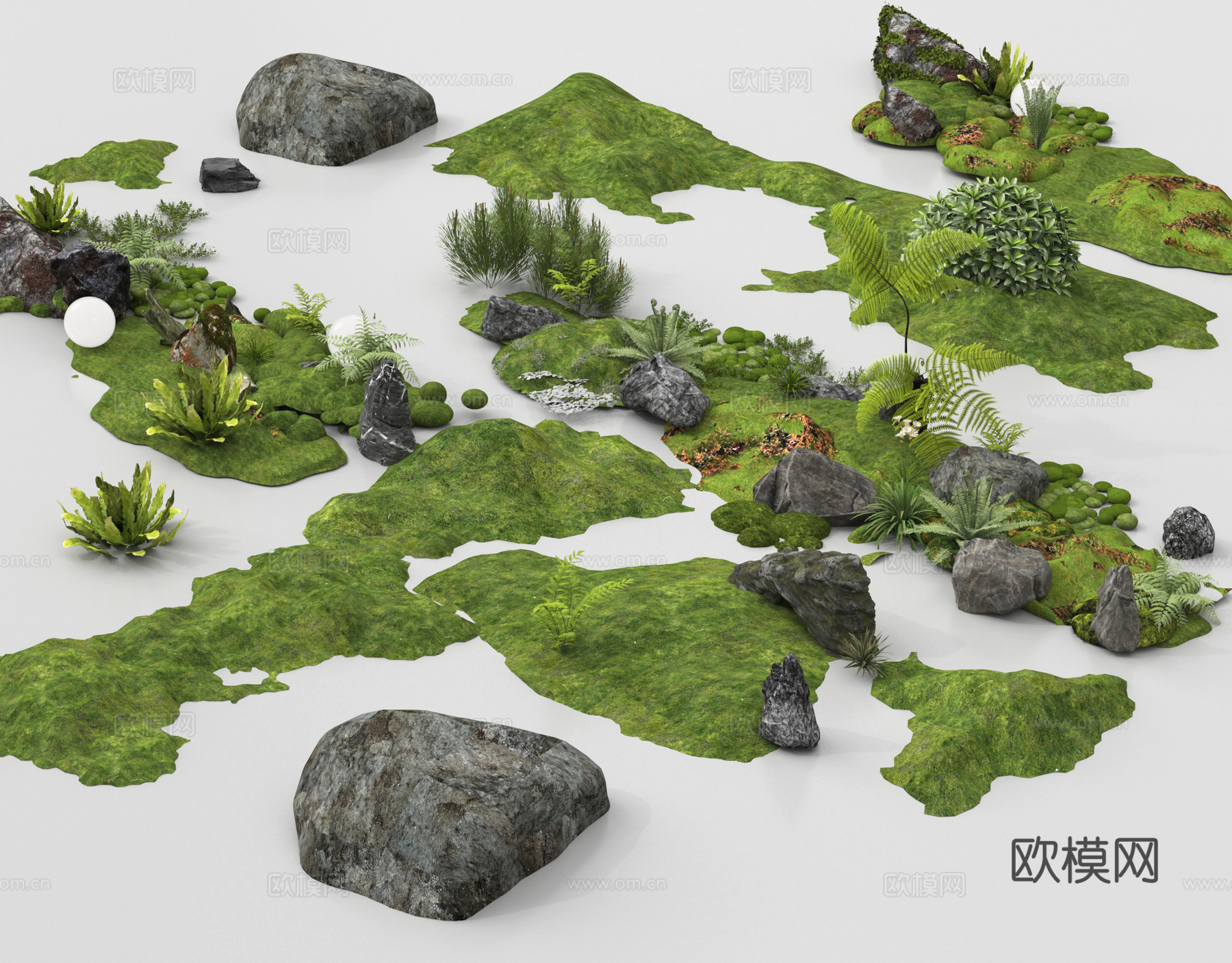 现代微地形组合 石头植物组合 庭院造型su模型