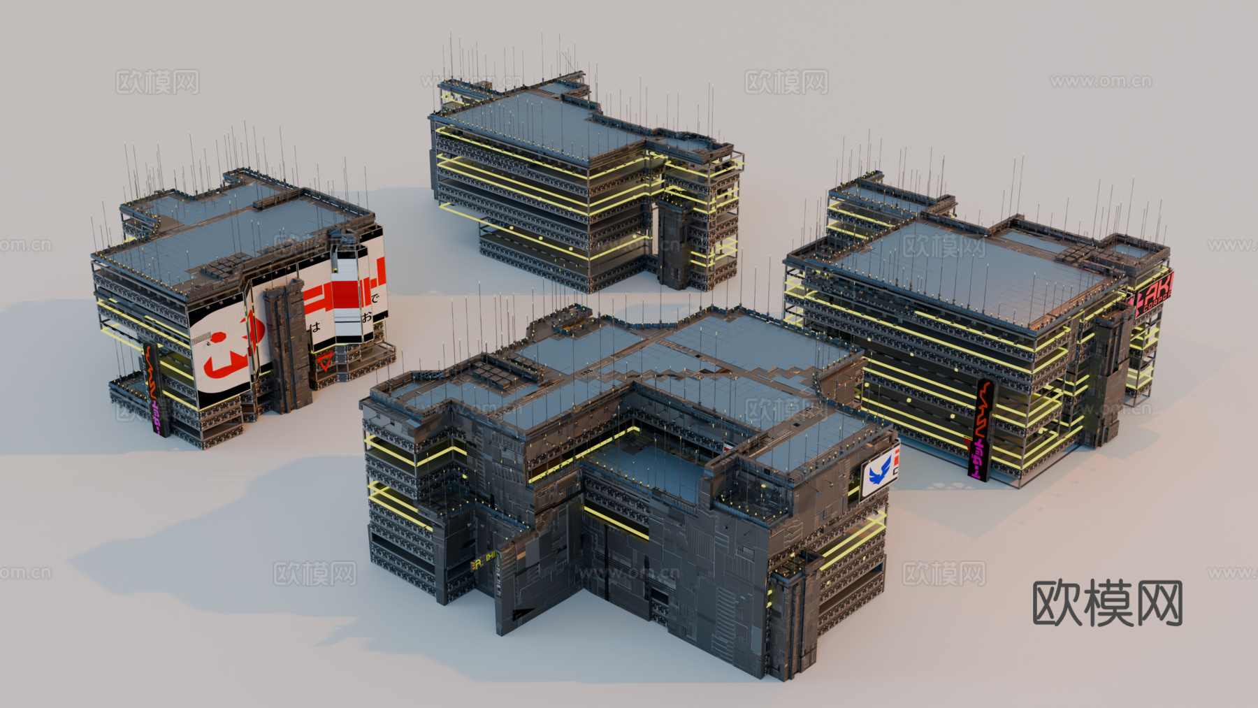 赛博朋克建筑 科幻建筑 商业街建筑 工业建筑 城市街道建筑su模型