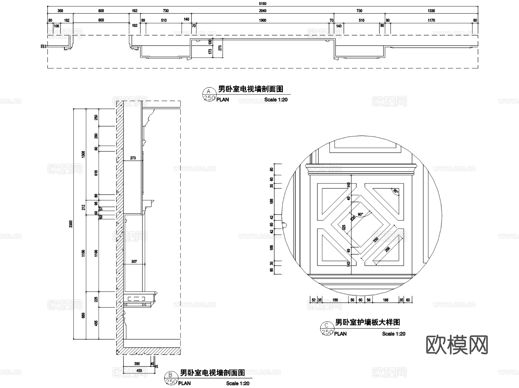 欧式男卧室房间室内家装CAD施工图cad施工图