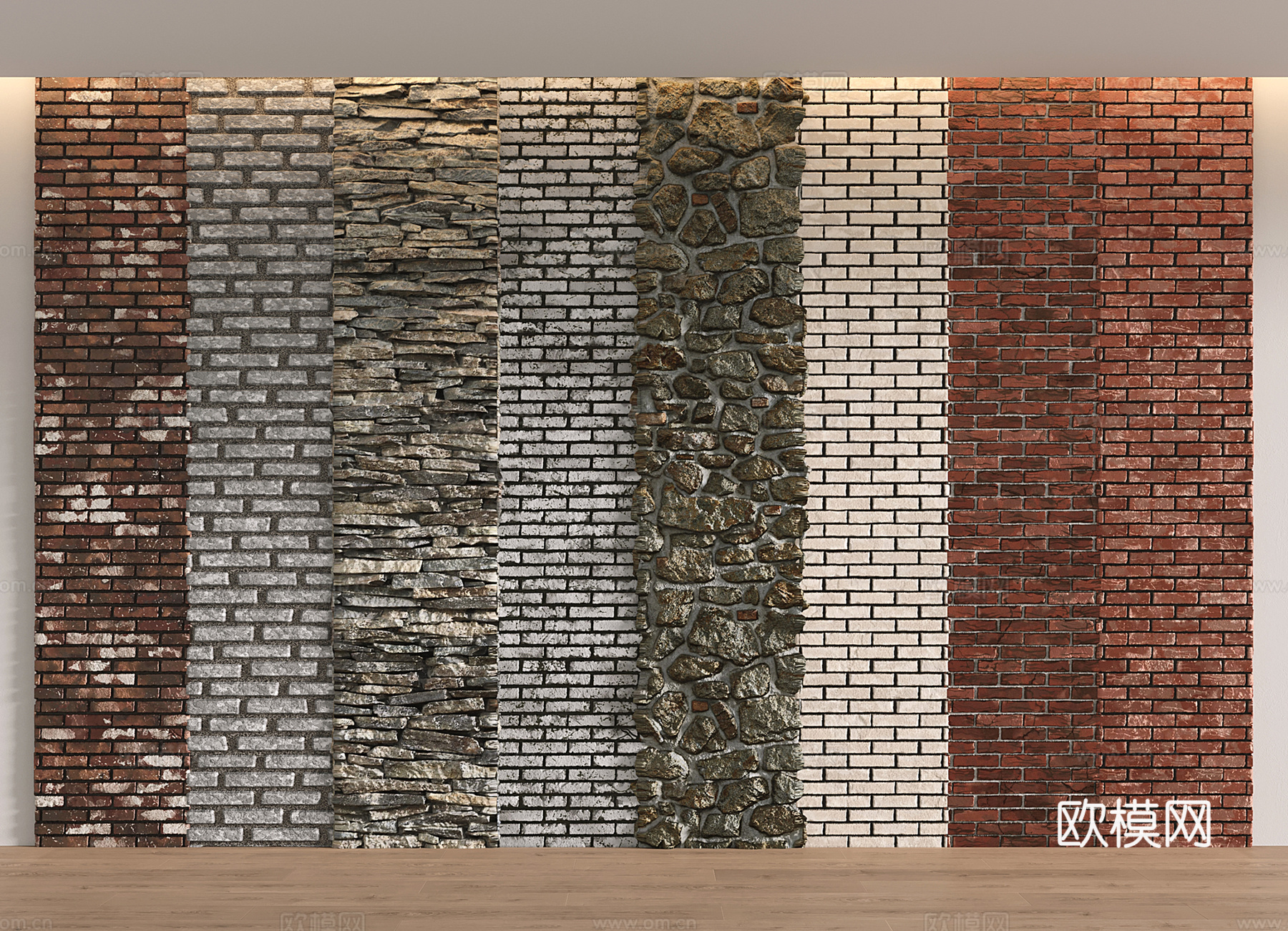 现代建筑外墙 红砖墙 石墙 文化石墙 背景墙3d模型下载