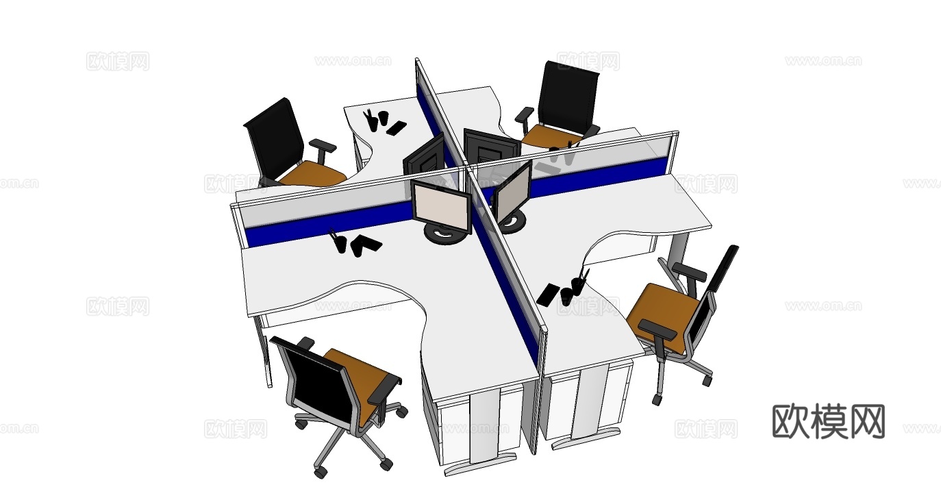 办公工位 办公班台 办公家具 工位 办公室 屏风工位su模型下载