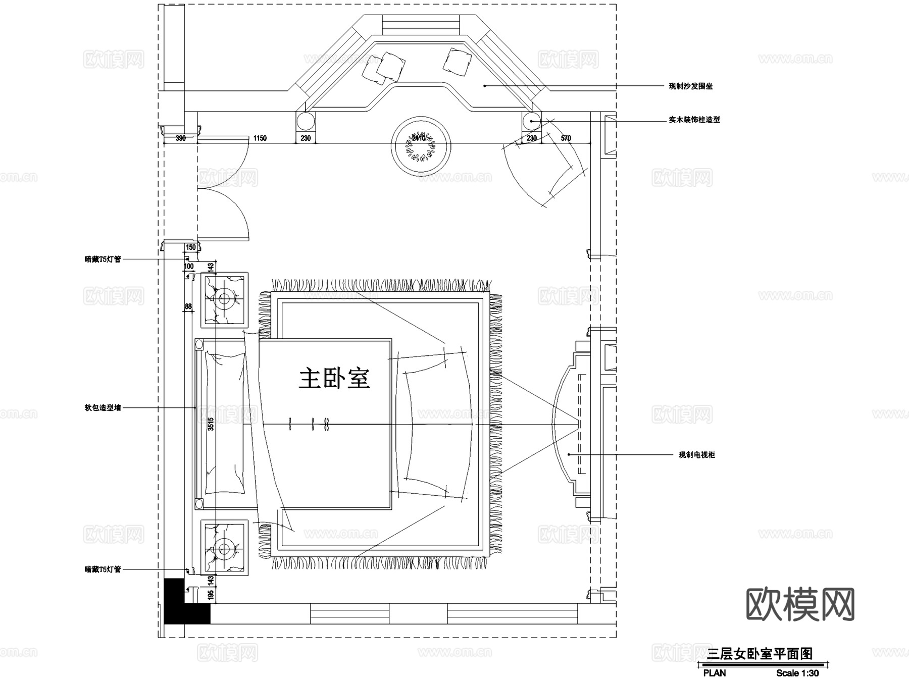 欧式女卧室房间室内家装CAD施工图cad施工图
