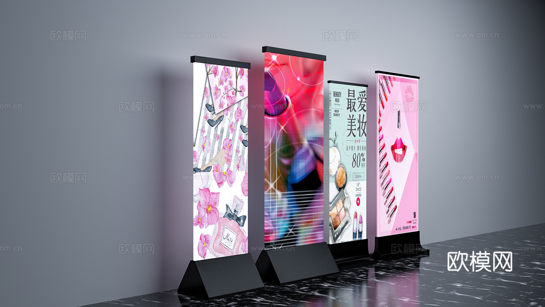 其它展示架易拉宝海报展示3d模型下载（渲染图2）