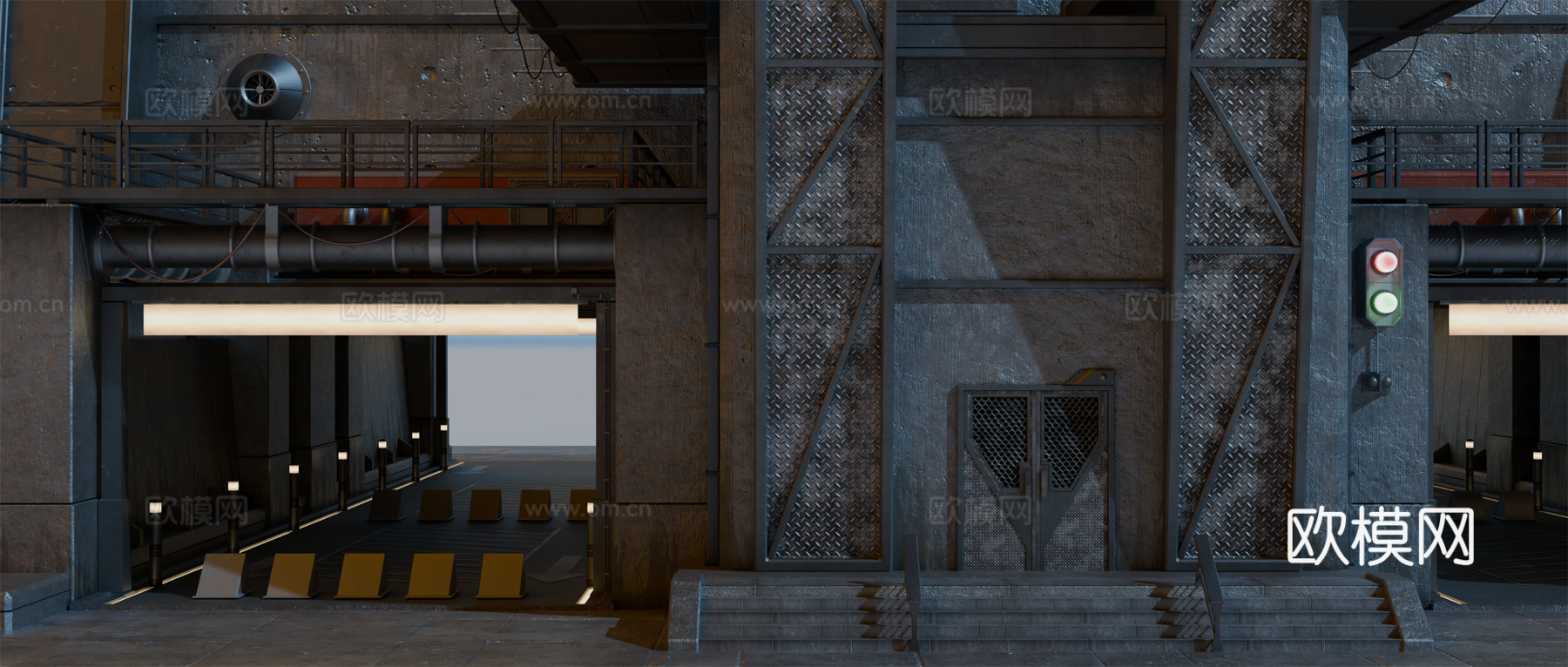 工业建筑 赛博朋克建筑 科幻建筑 围墙 工业城市建筑su模型