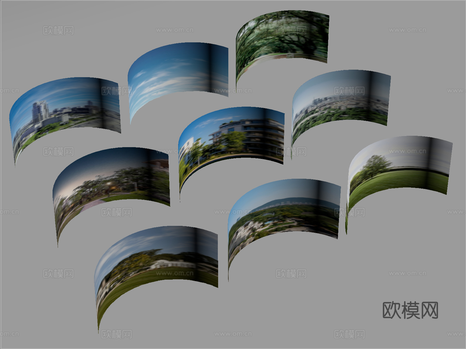 现代环绕背景 户外背景 城市植被环绕背景su模型