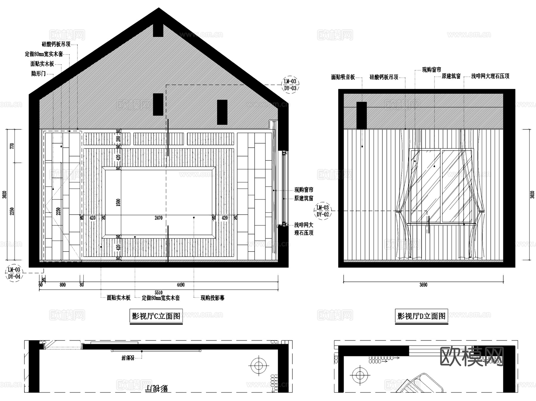 长乐中式私宅别墅顶层公区室内家装CAD施工图cad施工图