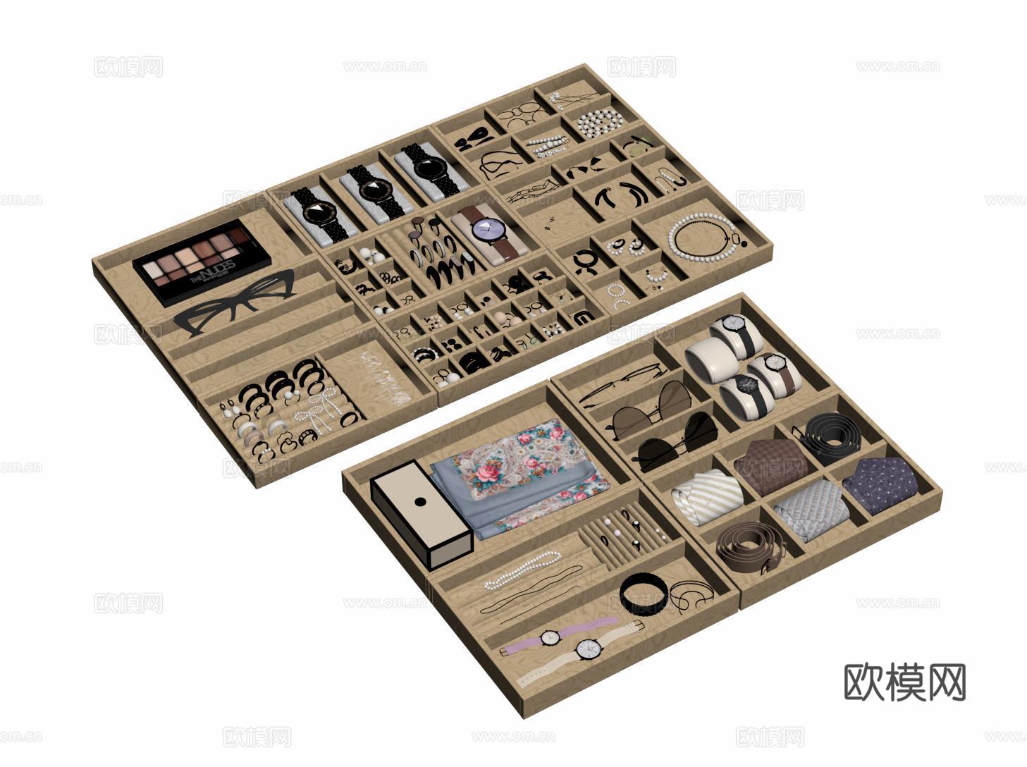 现代首饰柜 首饰收纳盒 手表 珠宝首饰 岛台首饰柜su模型