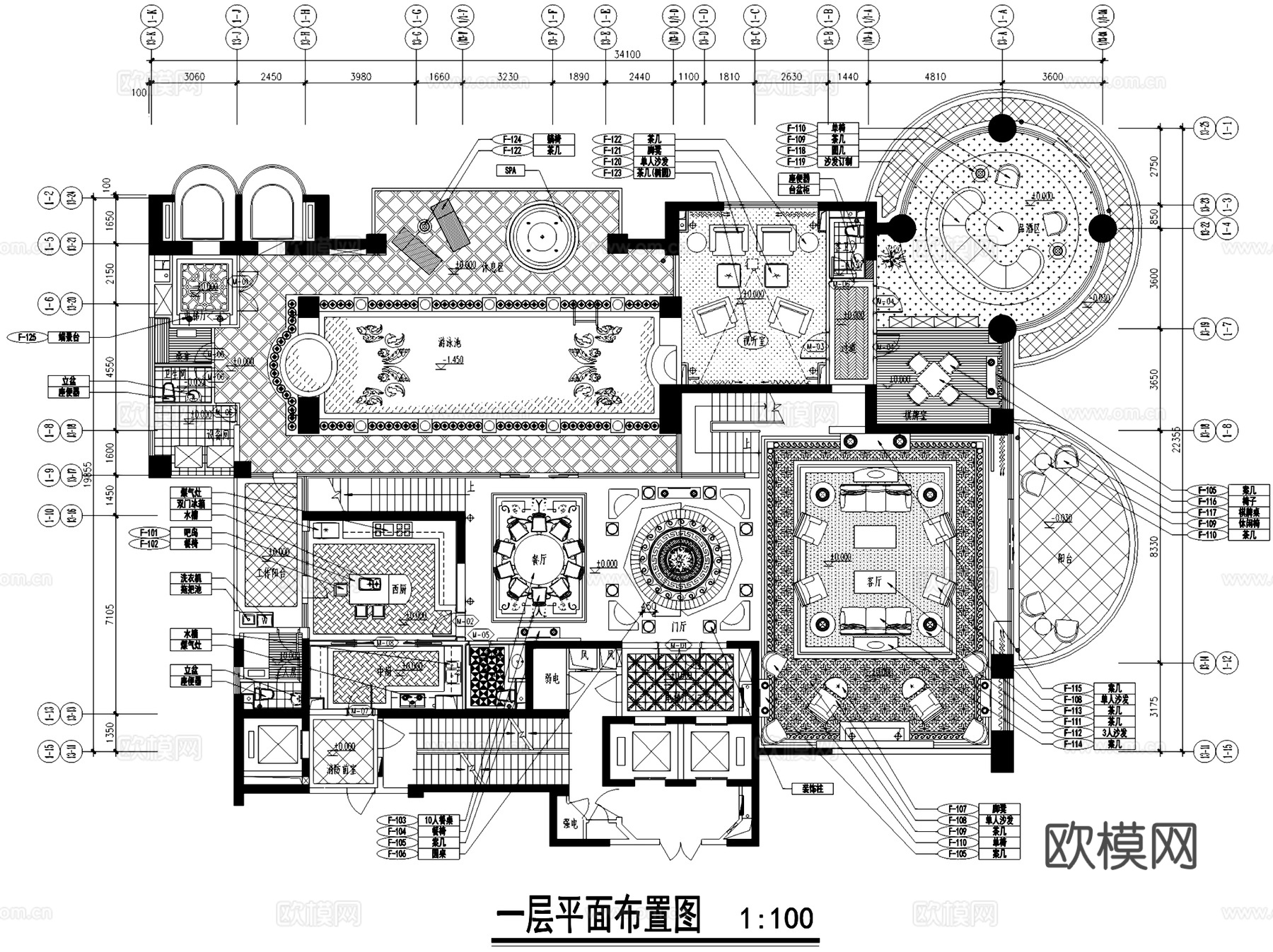 欧式古典二层别墅室内家装CAD施工图整套cad施工图