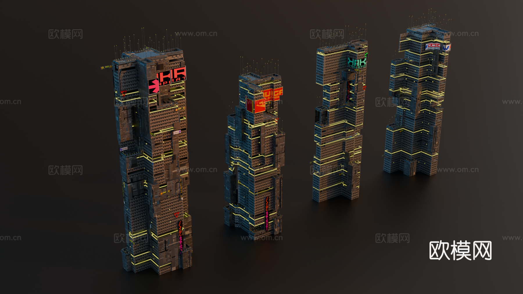 赛博朋克建筑 科幻建筑 商业街建筑 工业建筑 城市街道建筑su模型
