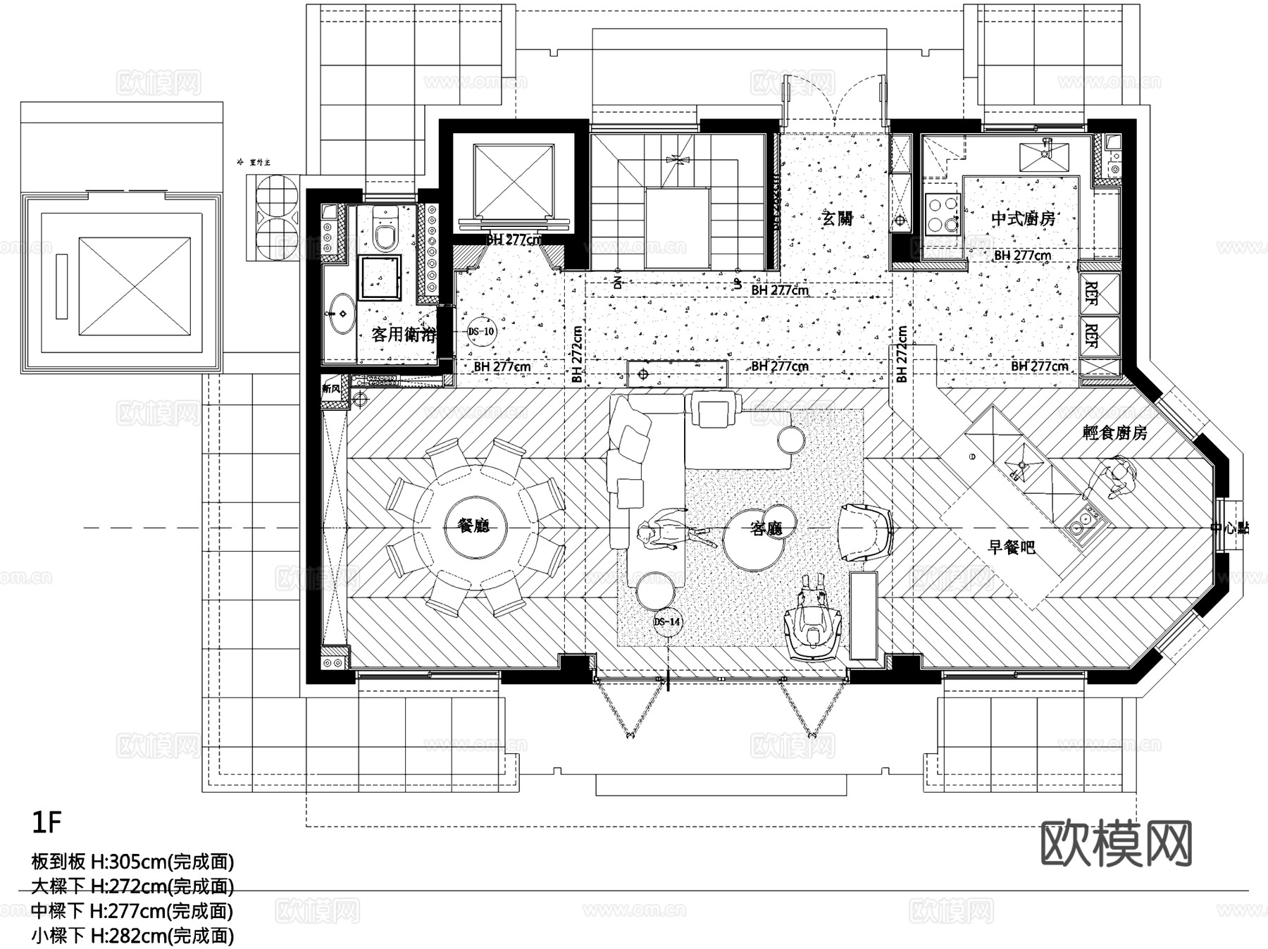 远洋天著春秋265户型三层别墅室内家装CAD施工图整套cad施工图