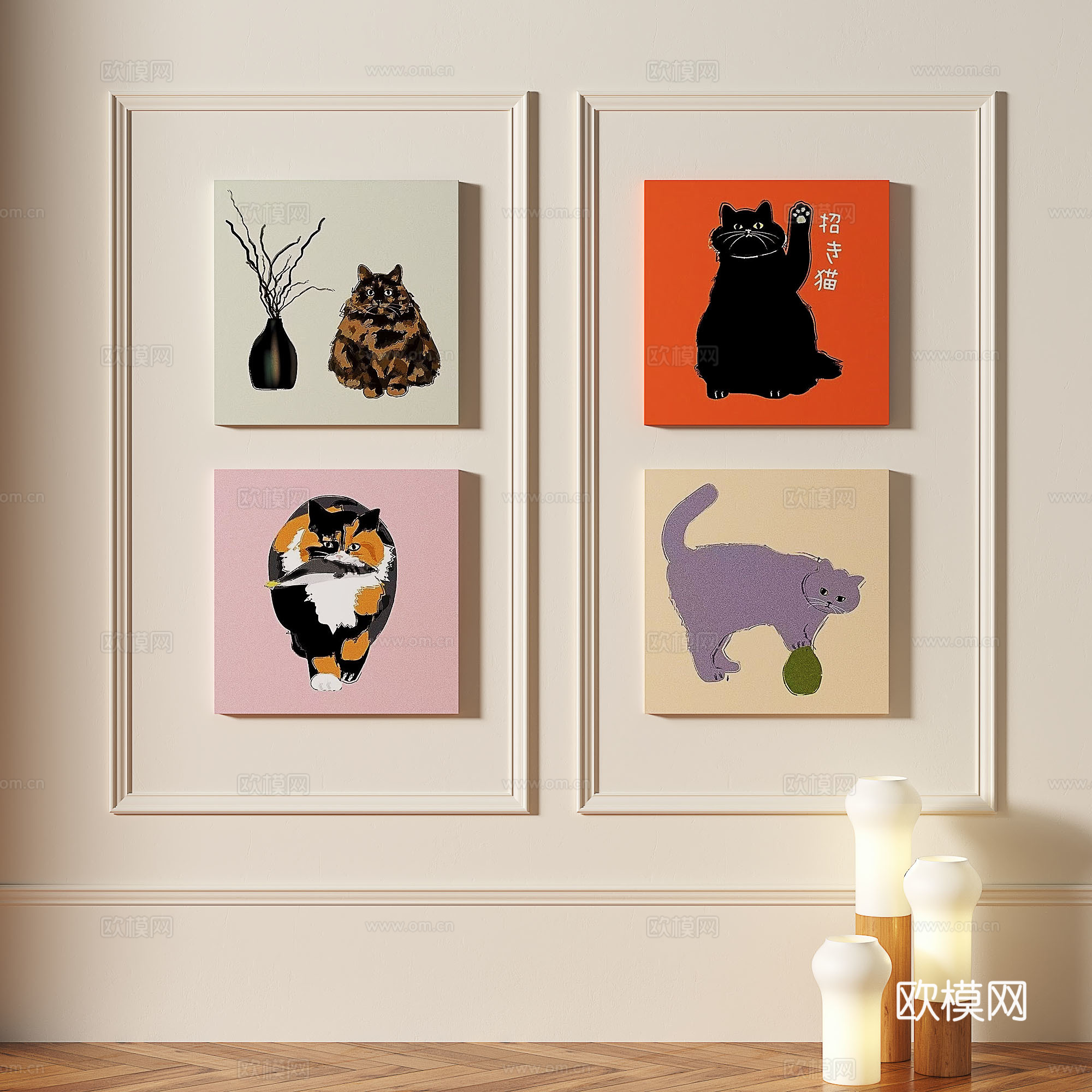 现代，简约，抽象，多巴胺，装饰画3d模型下载