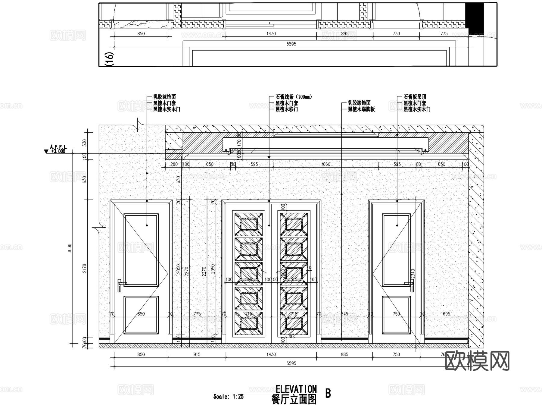 中廷森林公馆欧式二层别墅室内家装CAD施工图整套cad施工图
