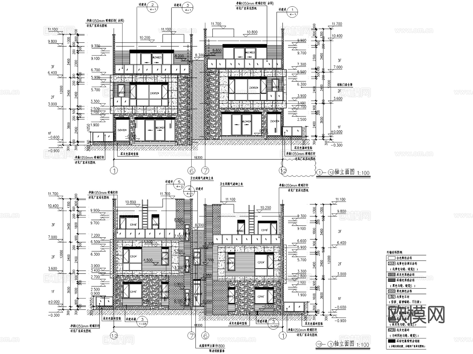 瑞安翠湖山居B地块别墅建筑CAD施工图cad施工图