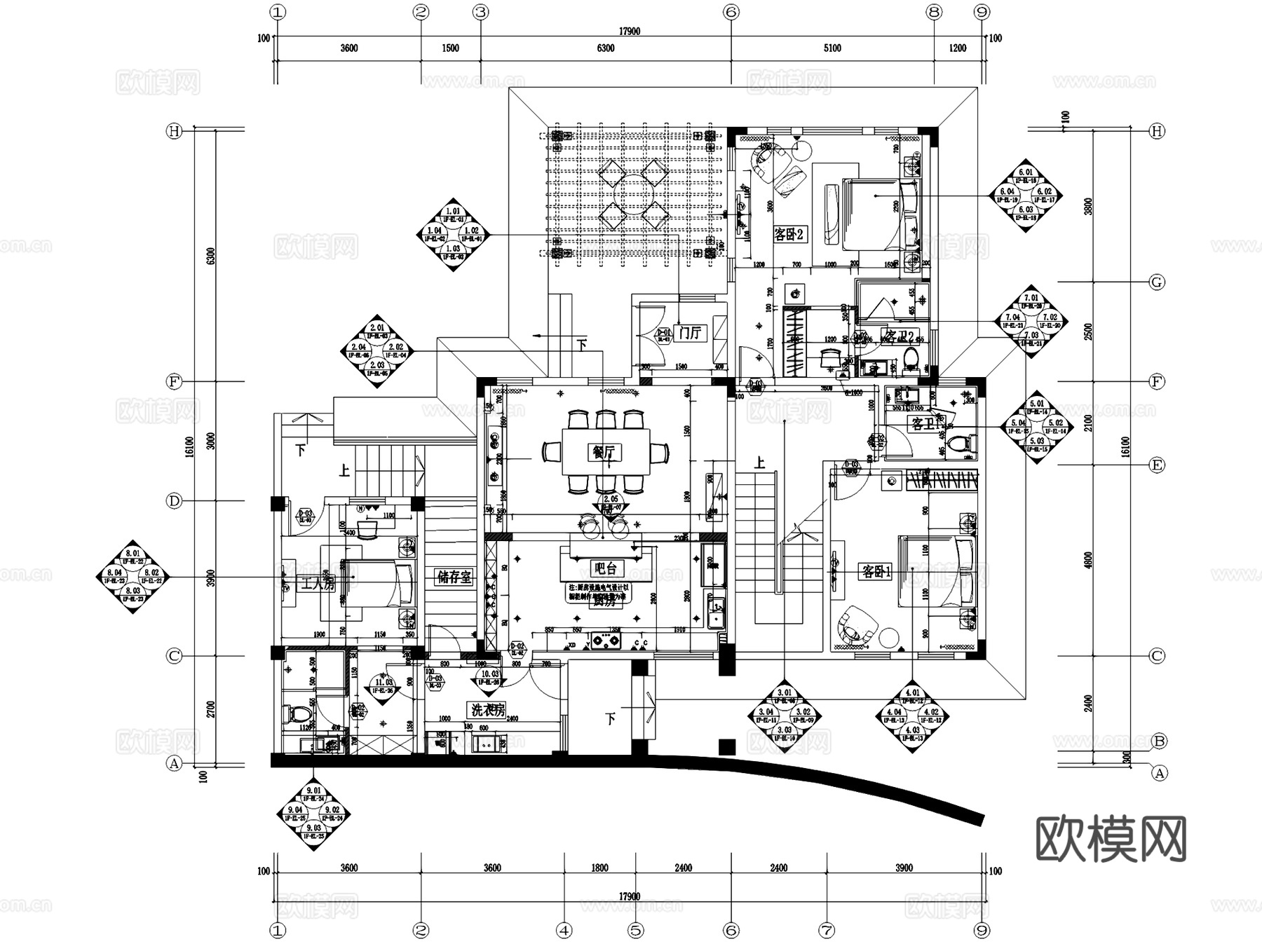 郑州五云山定制庄园托斯卡纳风二层别墅室内家装CAD施工图cad施工图